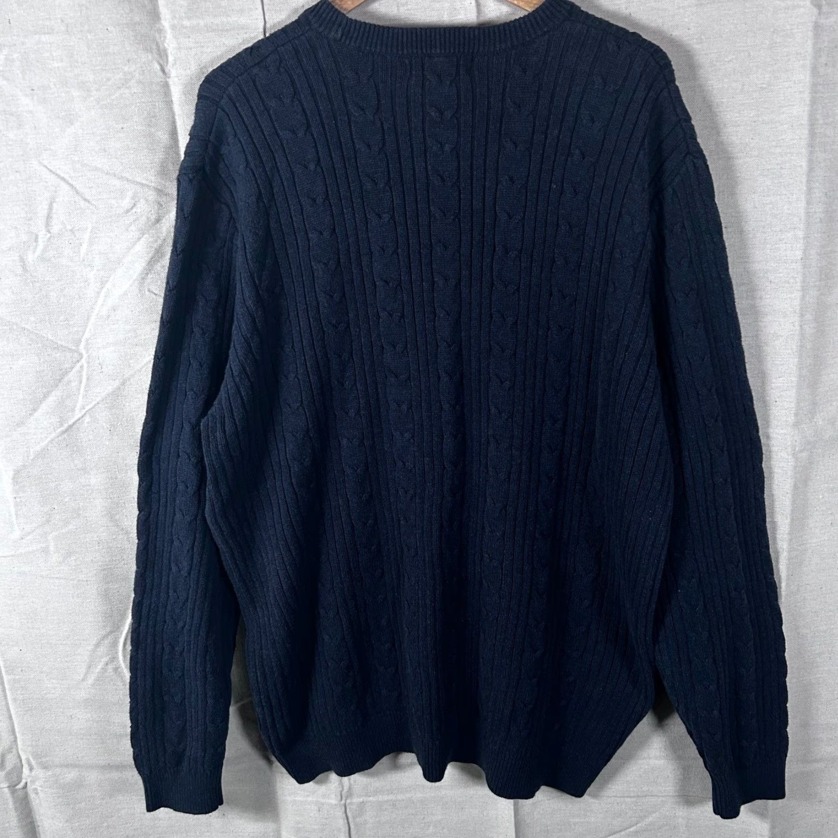 Eddie Bauer Eddie Bauer Mens 2XLT Tall Navy Blue Cable Knit 100% Cotton Crewneck Sweater Size US XXL / EU 58 / 5 - 3 Thumbnail