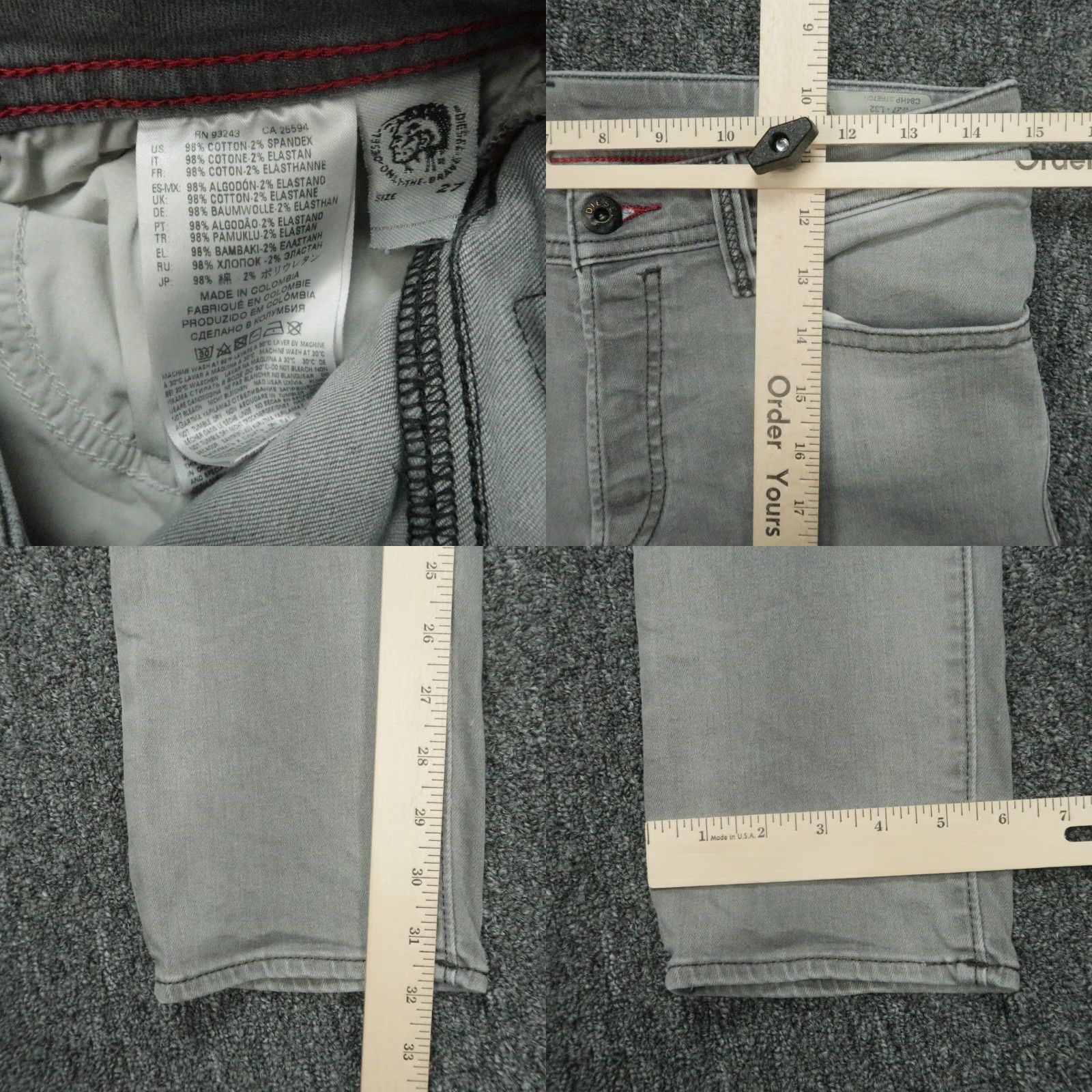 Diesel Diesel Jeans Mens 29x32 Gray Buster Slim Tapered 5 Pocket Button Fly Size US 29 - 8 Thumbnail