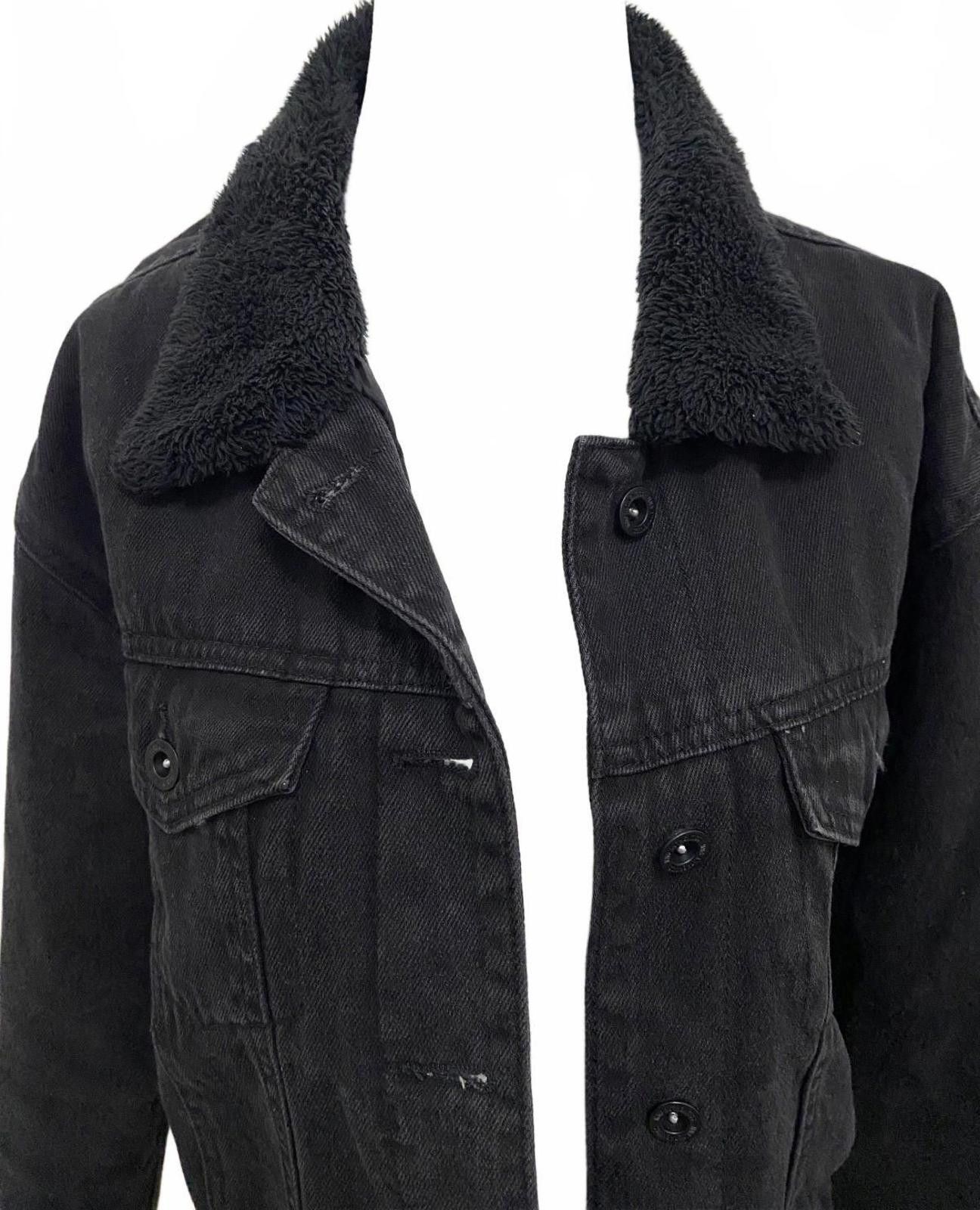 Mango MANGO DENIM Faux Fur Collar Denim Jacket in Black (MEDIUM) Size M / US 6-8 / IT 42-44 - 2 Thumbnail
