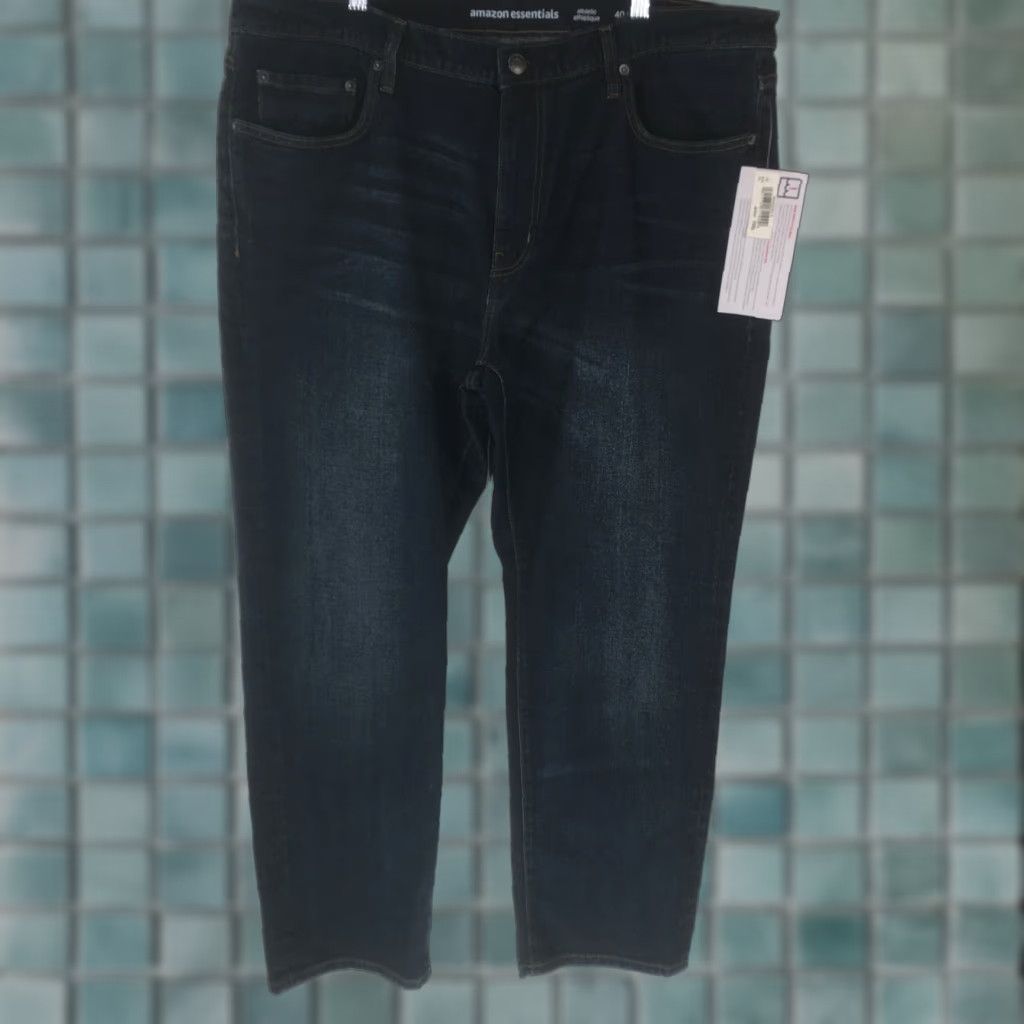Essentials Amazon Essentials Mens Athletic Fit High Rise Jeans Denim Blue 40X30 Regular 5-Pocket Button Zipper Belt Loops Stretch Comfort Straight Size US 40 / EU 56 - 1 Thumbnail