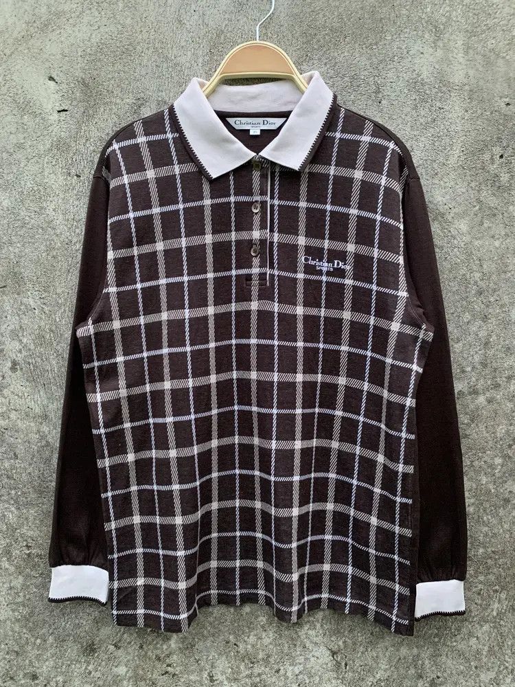 Christian Dior Monsieur Christian Dion brown plaid longsleeve polo rugby shirt Size M / US 6-8 / IT 42-44 - 1 Thumbnail
