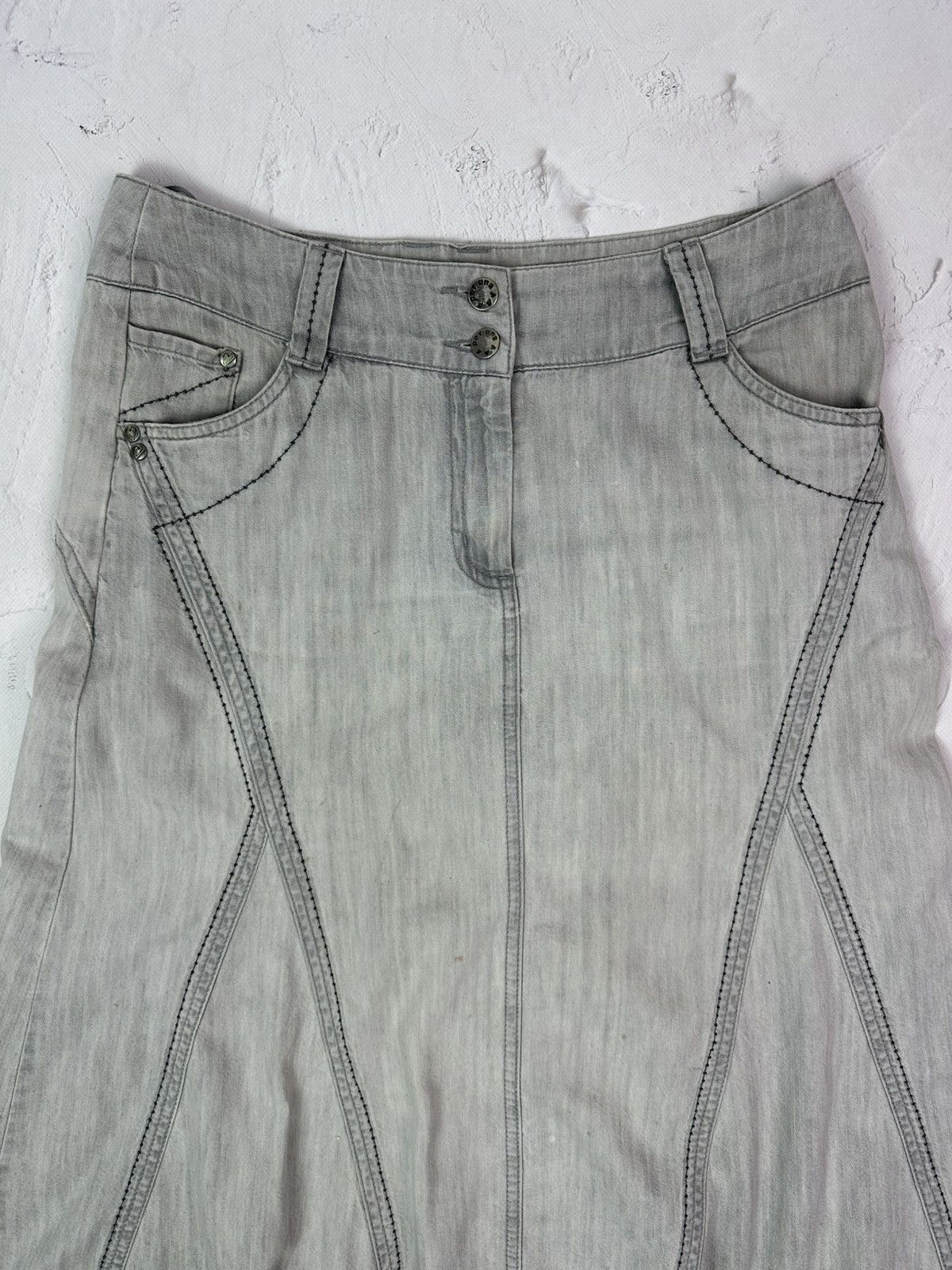 Beauty Beast × If Six Was Nine × Vintage Vintage Washed Grey Denim Flared Skirt Size 34" / US 12 / IT 48 - 5 Thumbnail