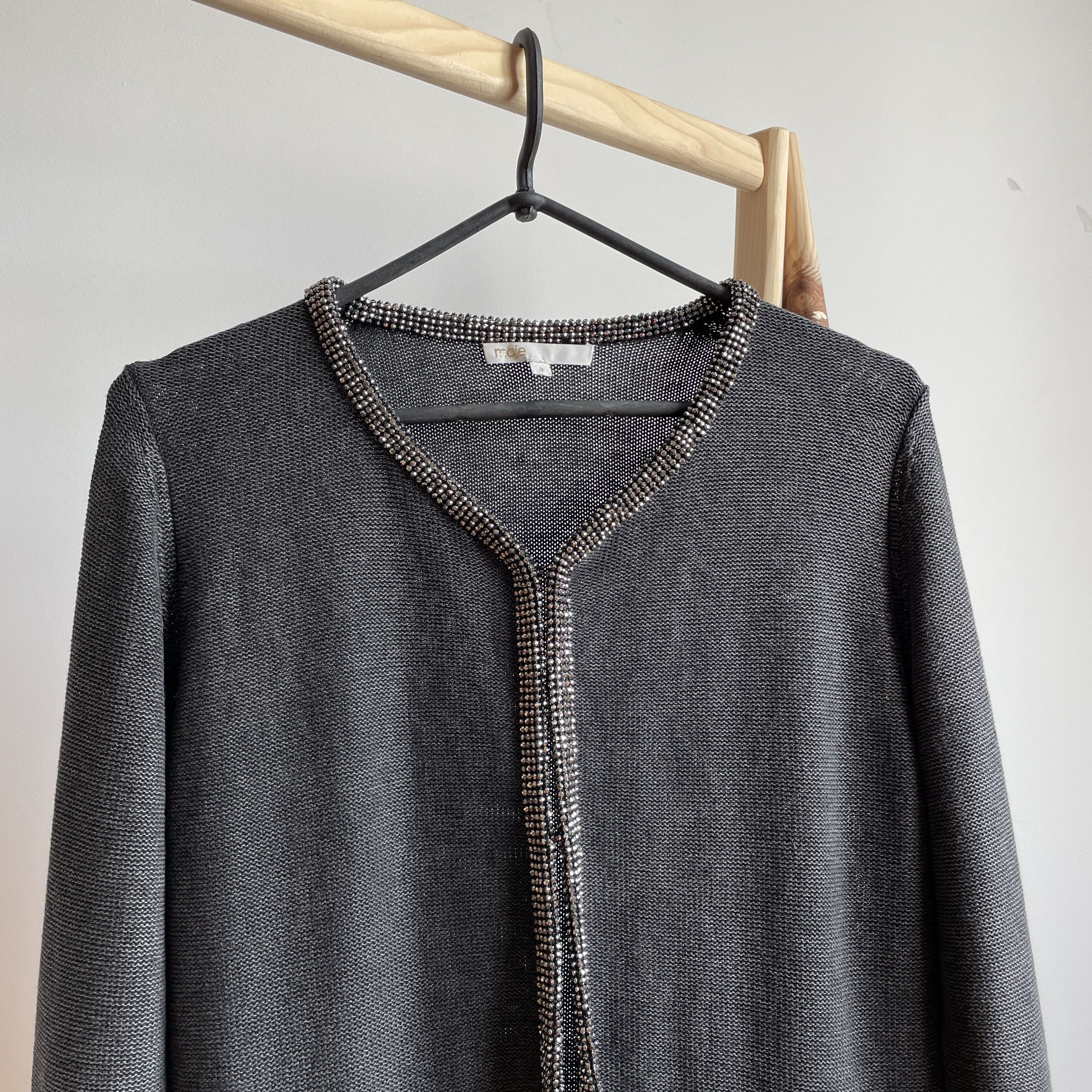 Maje Maje E14 Friday Cotton/Linen Washed Grey Womens Cardigan Size M / US 6-8 / IT 42-44 - 3 Thumbnail