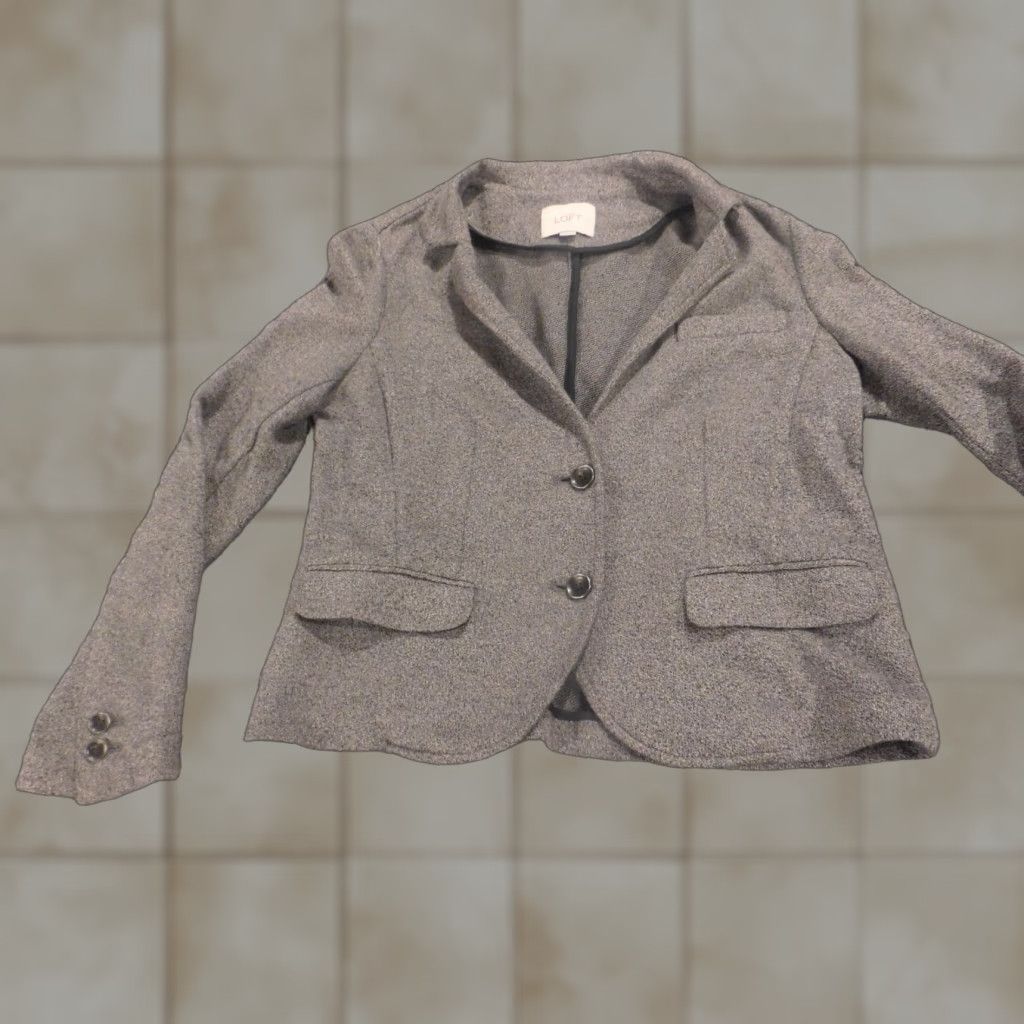 Ann Taylor Ann Taylor Loft Blazer Jacket Medium Womens Gray Cotton Knit Solid Long Sleeve Button Pockets Fall Spring Regular M Size M / US 6-8 / IT 42-44 - 1 Thumbnail