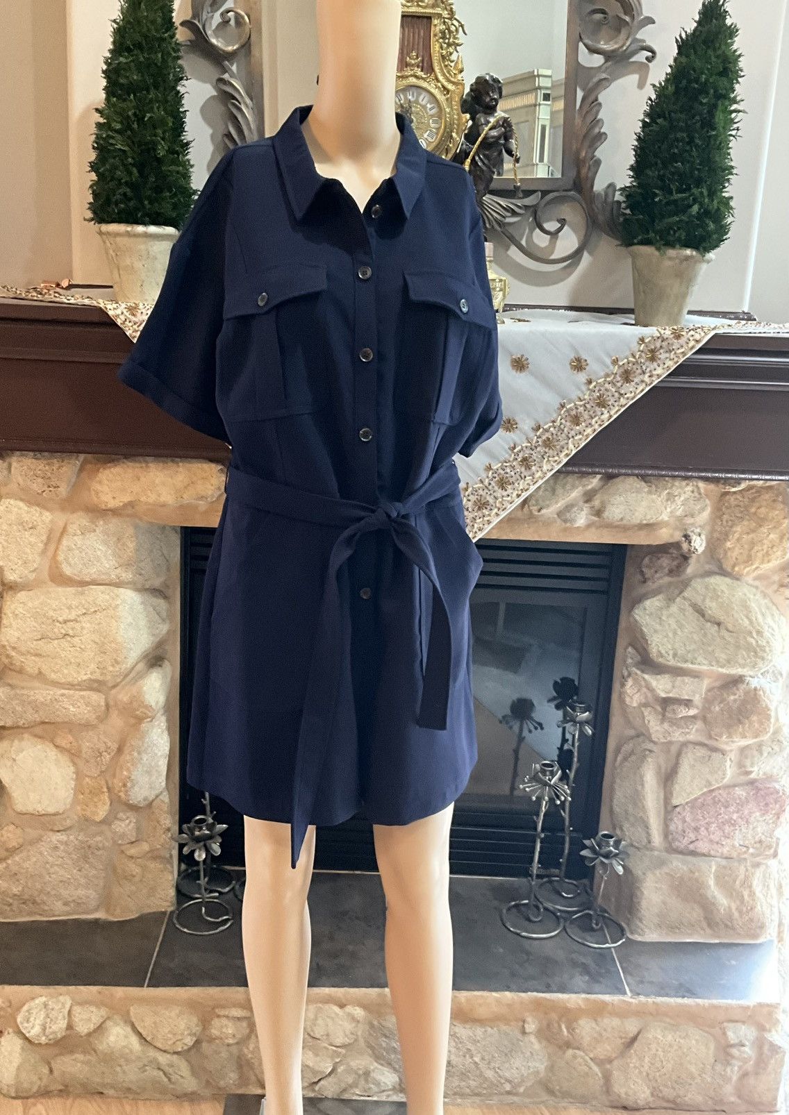 Anthropologie NWT$118 Greylin Delton Utility Navy Romper LARGE Size 34" / US 12 / IT 48 - 7 Thumbnail