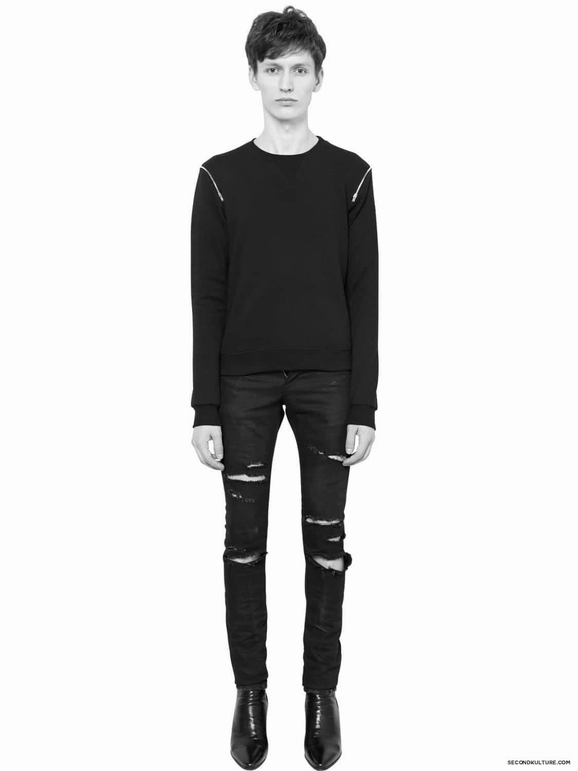 image of Saint Laurent Paris Slp D02 Distressed Denim in Black, Men's (Size 32)