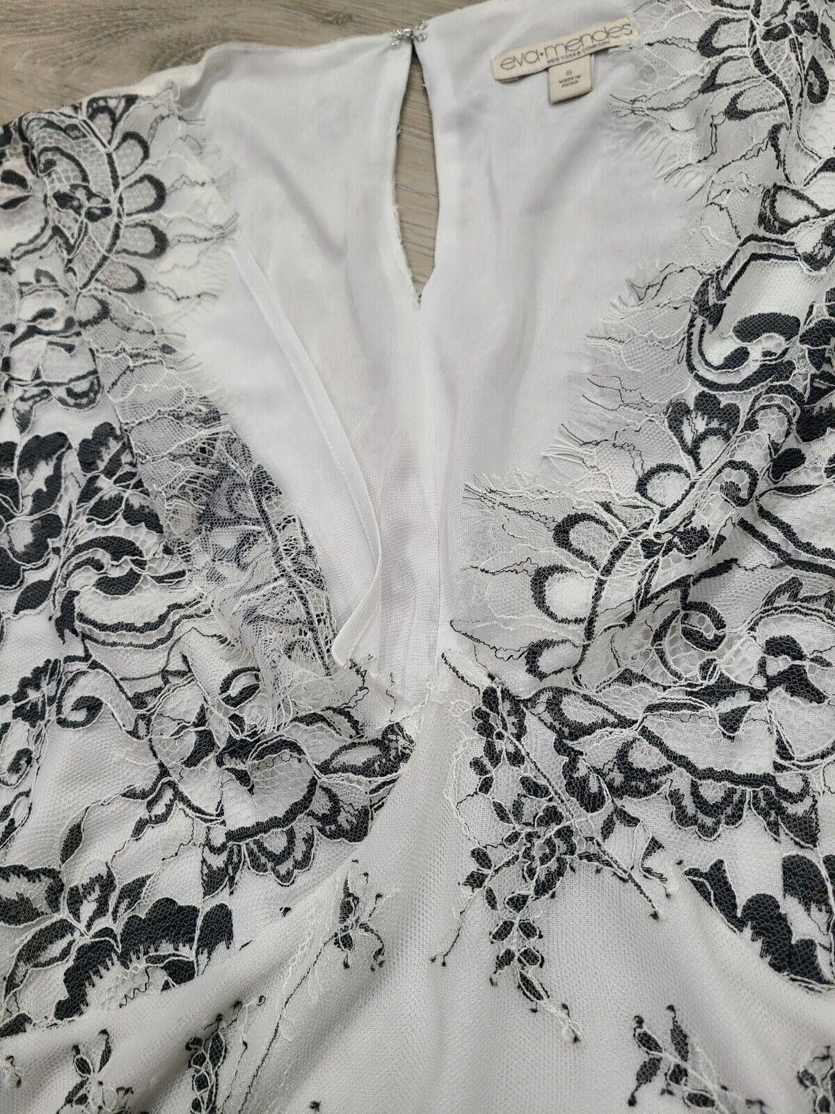 Designer Eva Mendes Bodysuit Top Small White Black Lace V Neck Size S / US 4 / IT 40 - 6 Thumbnail