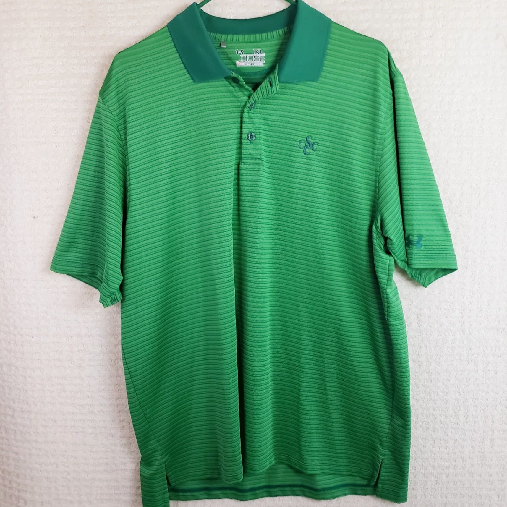 Under Armour Under Armour Men’s XL HeatGear Polo Shirt Loose The Playoff Kelly Green Golf Striped Short Sleeve Polo Mens Size US XL / EU 56 / 4 - 2 Thumbnail