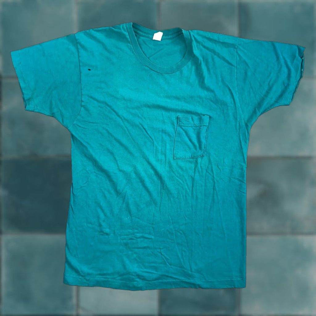 Fruit Of The Loom VINTAGE Fruit of the Loom T Shirt 60s Green Blue Short Sleeve Crew Neck L Mens Size US L / EU 52-54 / 3 - 1 Thumbnail