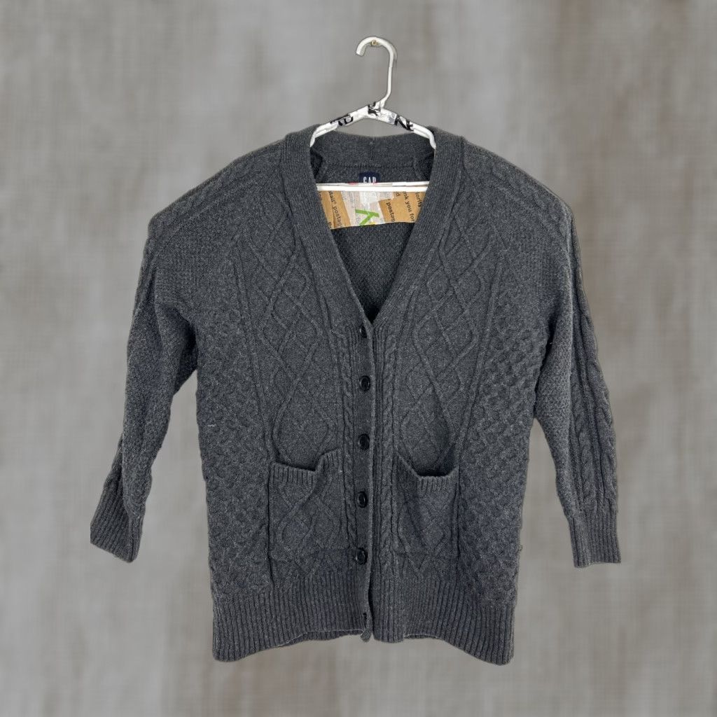 Gap Gap Cardigan Women Knit Wool Blend Open Front Cable-Knit Charcoal Gray Long Sleeve Medium Fall Winter Relaxed Casual Size M / US 6-8 / IT 42-44 - 1 Thumbnail