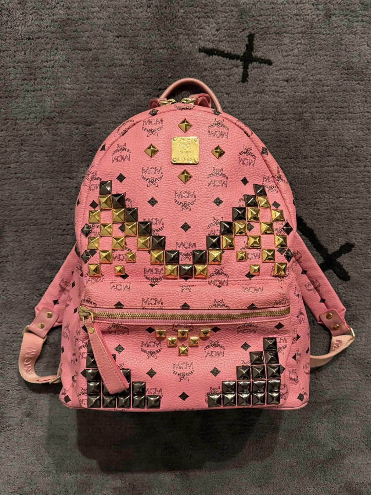 MCM 2010s MCM Pink Studded Visetos Backpack Size ONE SIZE - 2 Thumbnail