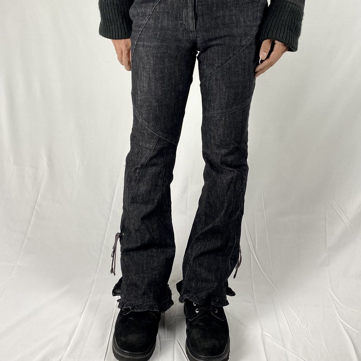 Tornado Mart L’est Rose Flared Lace Up Denim Pants like Tornado Mart Size US 28 / EU 44 - 2 Thumbnail