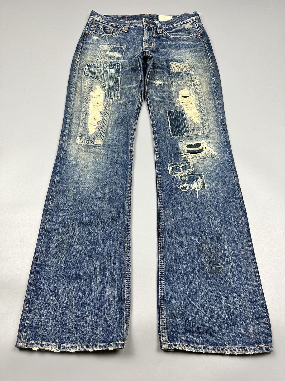 If Six Was Nine Sick Distressed Antgauge Boro Whiskered Flared Denim Size US 30 / EU 46 - 3 Thumbnail