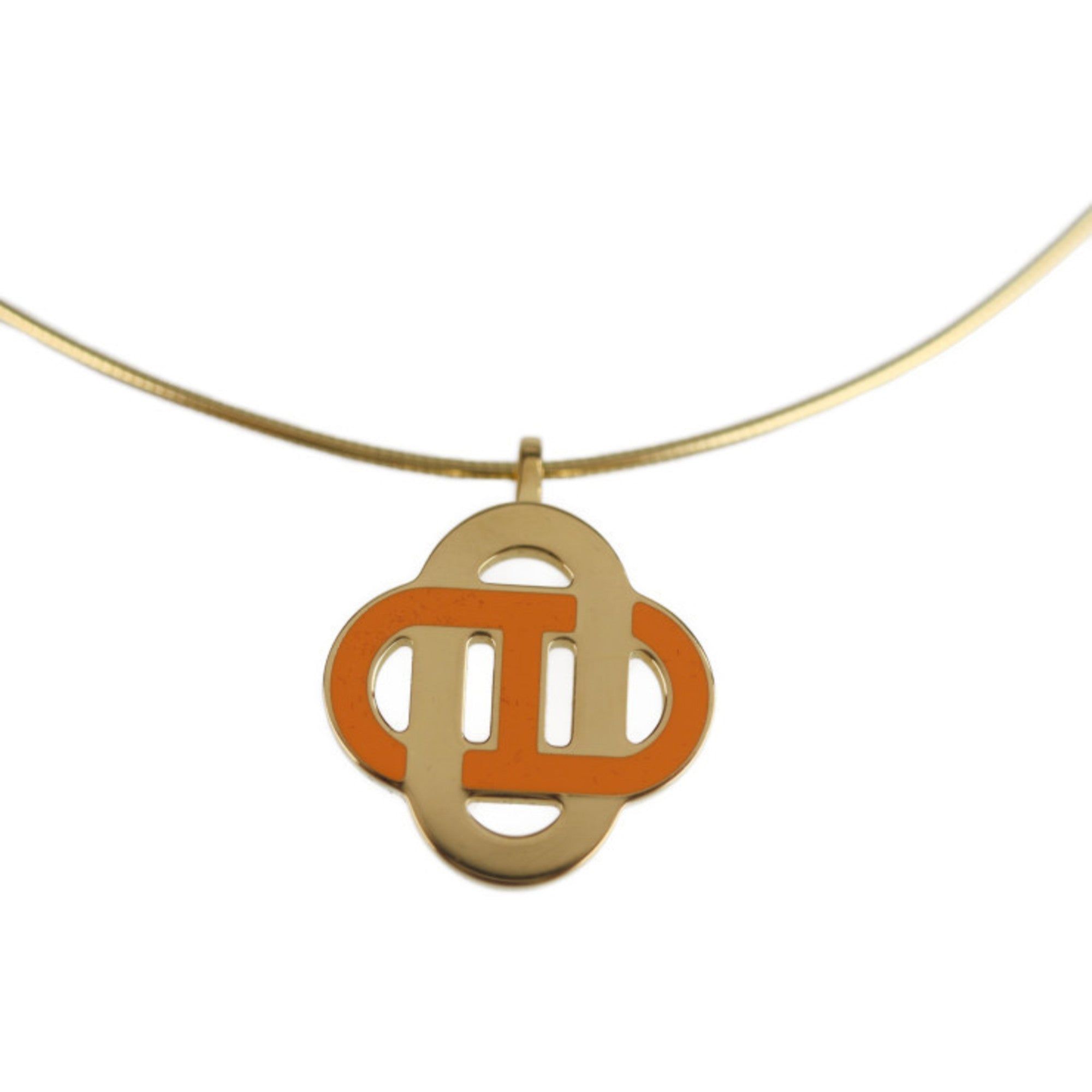image of Hermes Shane D'ancle Isatis Necklace Metal Gold Orange Pendant in Black, Women's