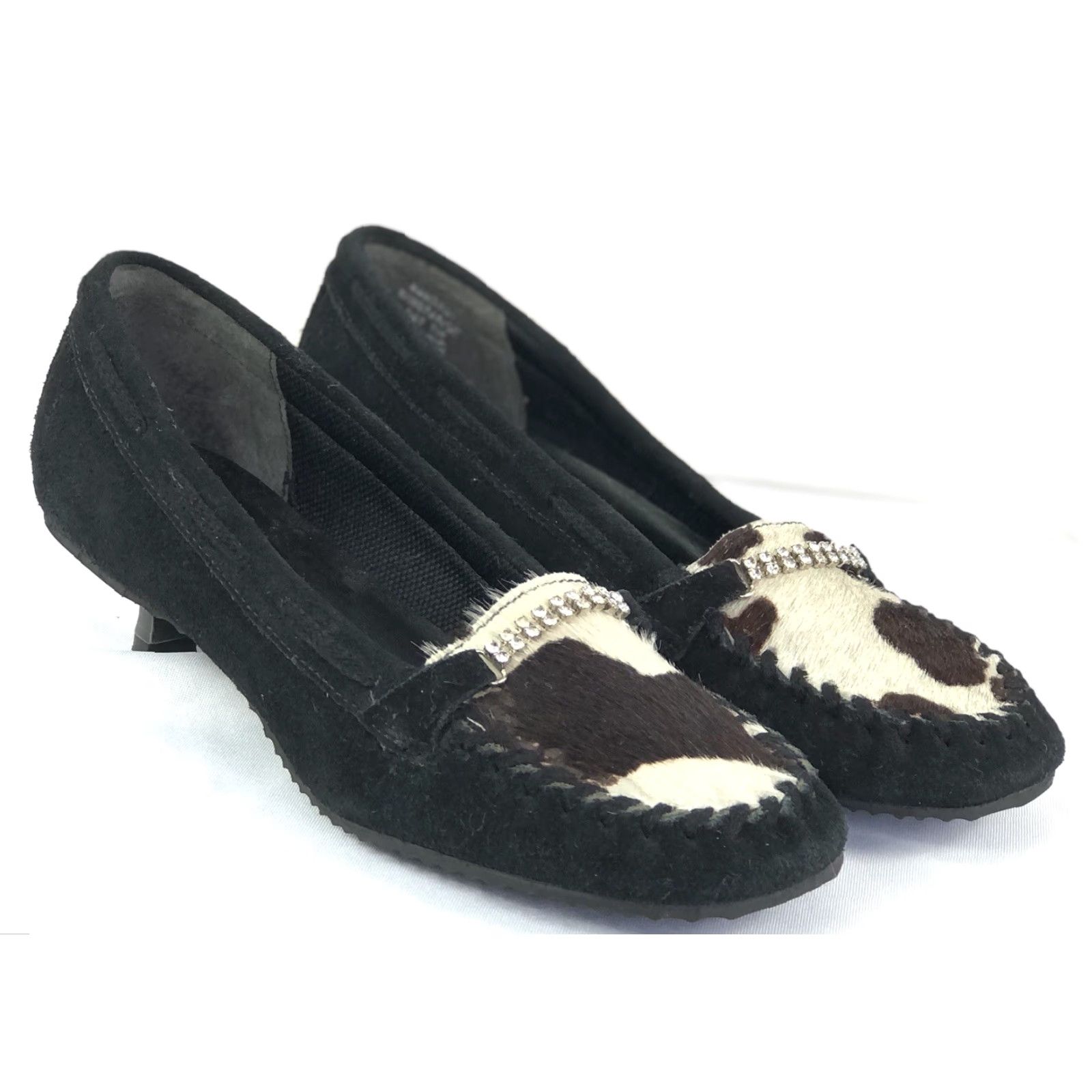 Vintage Dr. Scholls Women Kitten Pump 7m Black Suede Cowhide High Heels Rhinestones Ponyhair Vintage: No Size US 7 / IT 37 - 6 Thumbnail