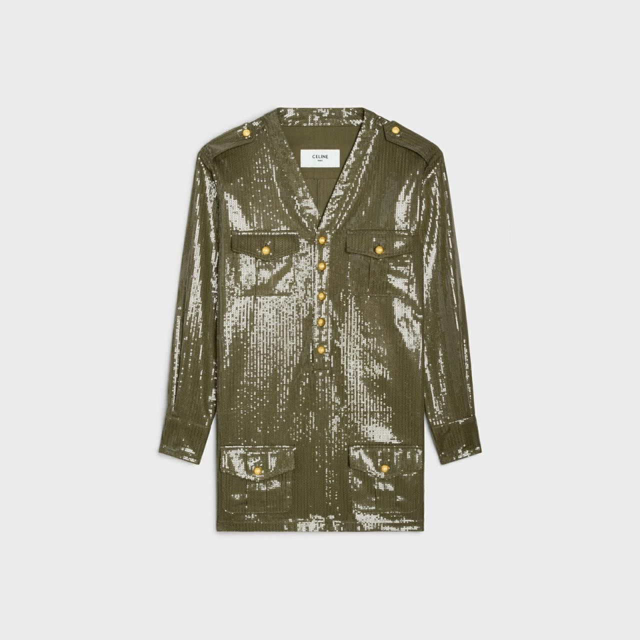 Celine o1w1db10125 2Z515106K Embroidered Saharienne Mini Dress Size XS / US 0-2 / IT 36-38 - 1 Thumbnail