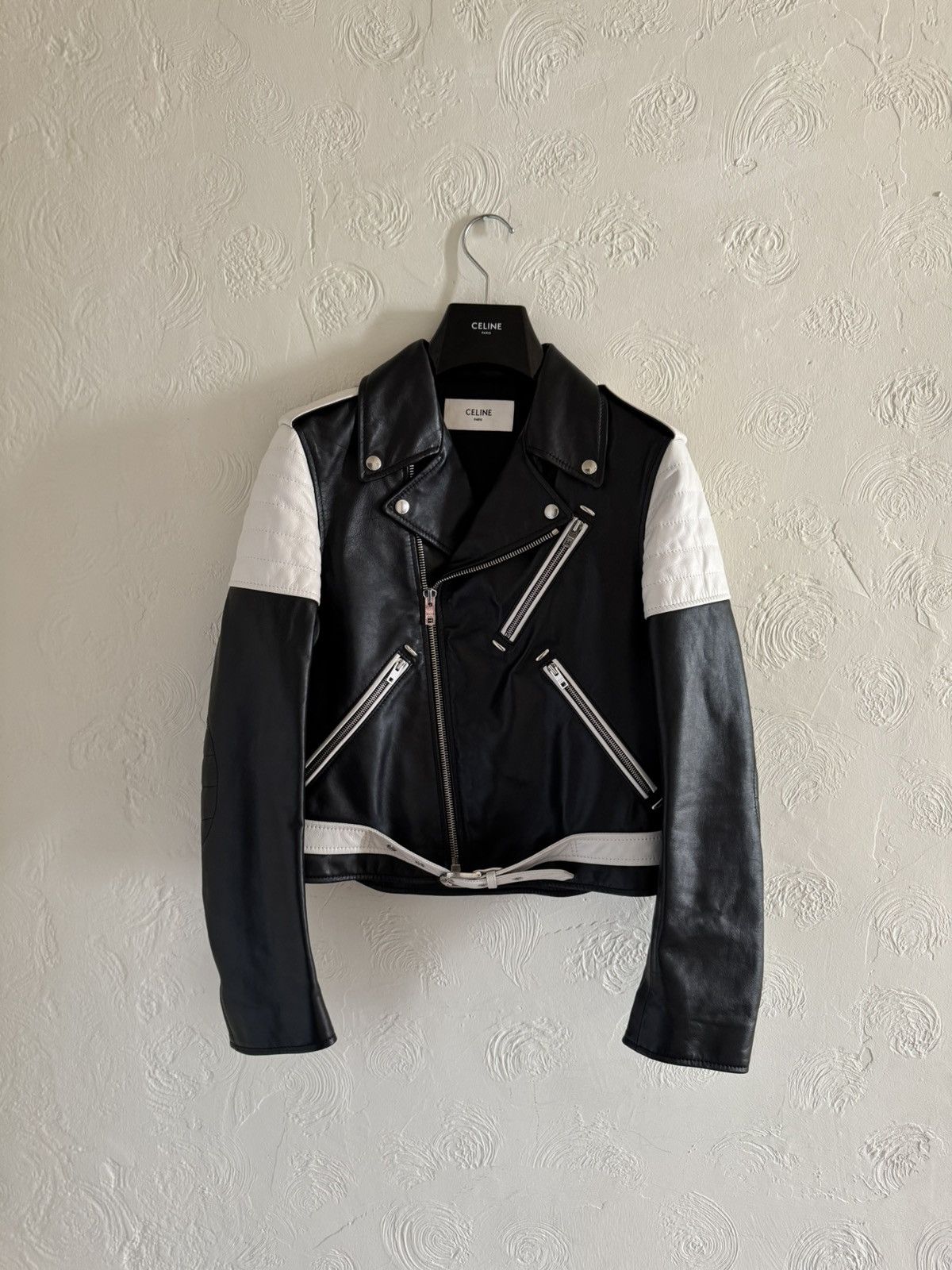 Celine × Hedi Slimane Celine SS19 Black White Padded Sleeve Calf Biker Size US S / EU 44-46 / 1 - 2 Thumbnail