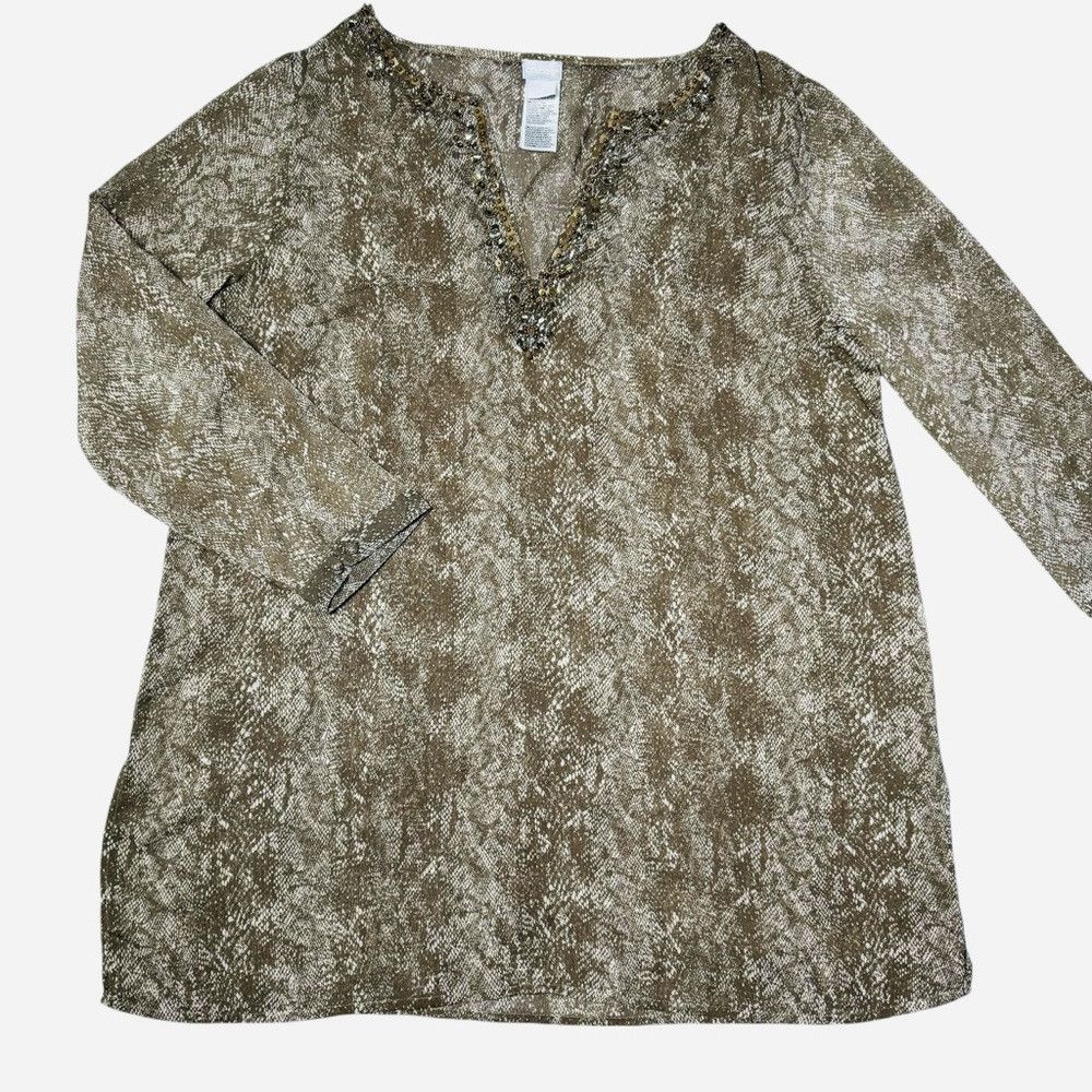 Chicos Chico’s Chiffon Embellished Tunic Snake Print Top Size 3 US Size XL / US 12-14 / IT 48-50 - 6 Thumbnail