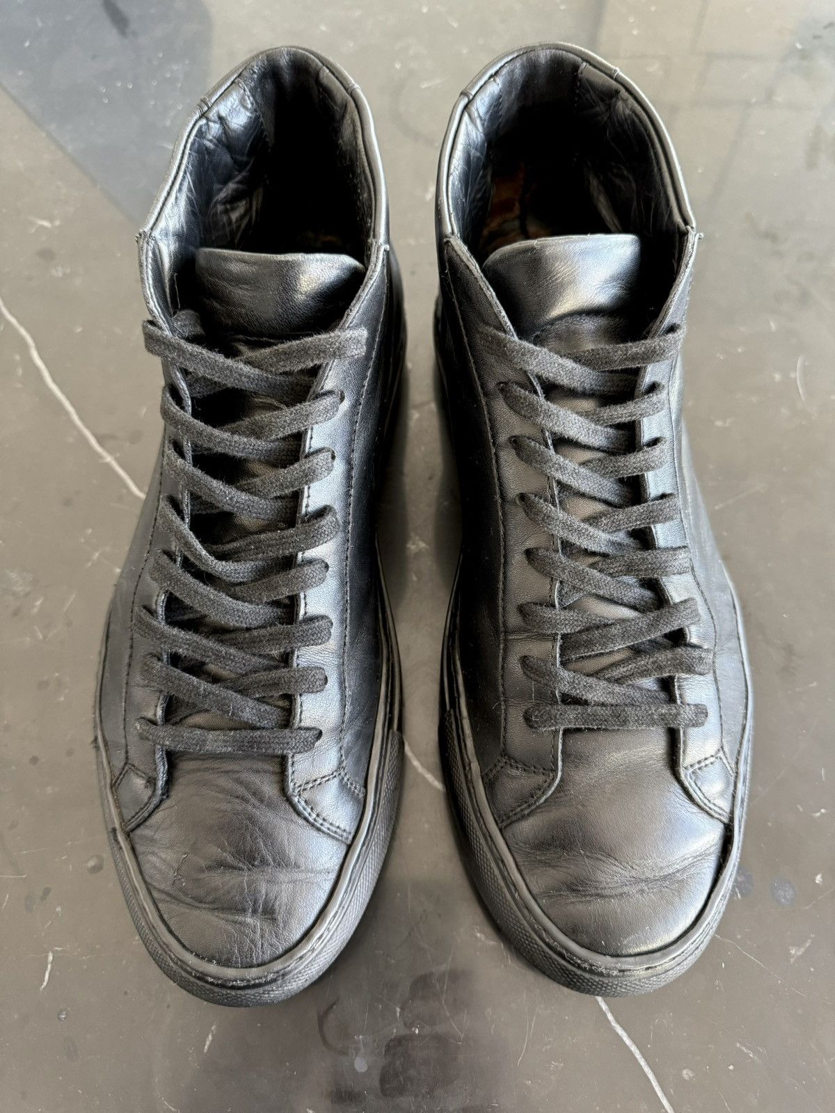 Common Projects Common Projects Black Leather Achilles High Tops | Grailed