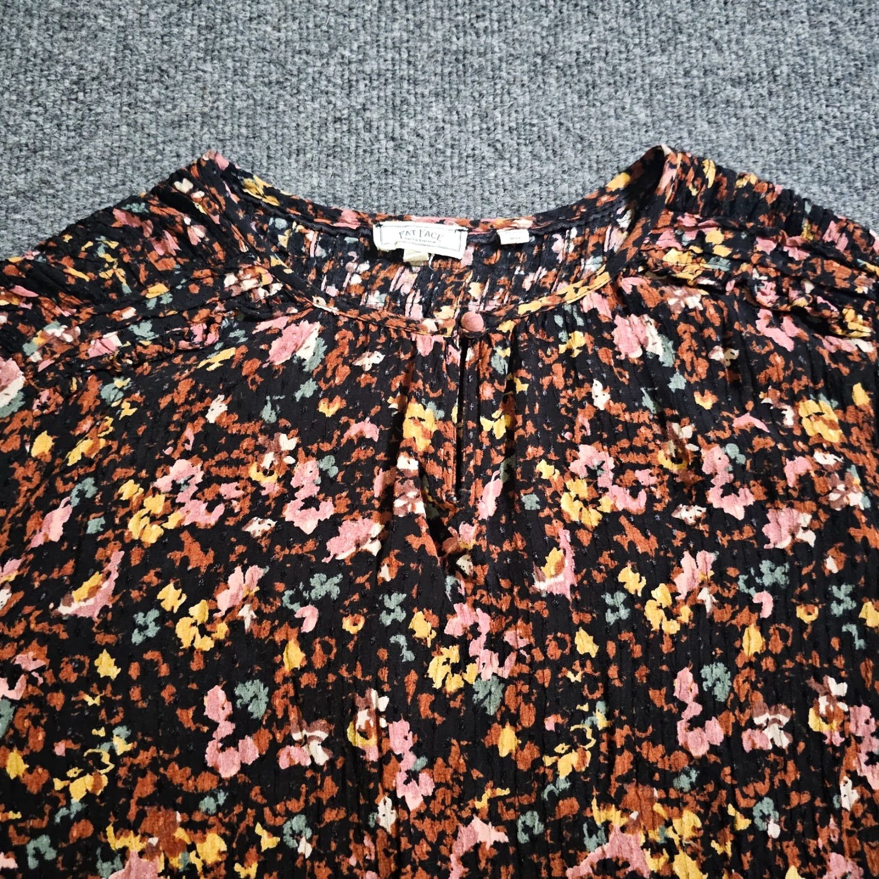 FatFace Fat Face Top Blouse Shirt Womens 14 Black Brown Floral Short Sleeve Classic Casual Size XL / US 12-14 / IT 48-50 - 2 Thumbnail