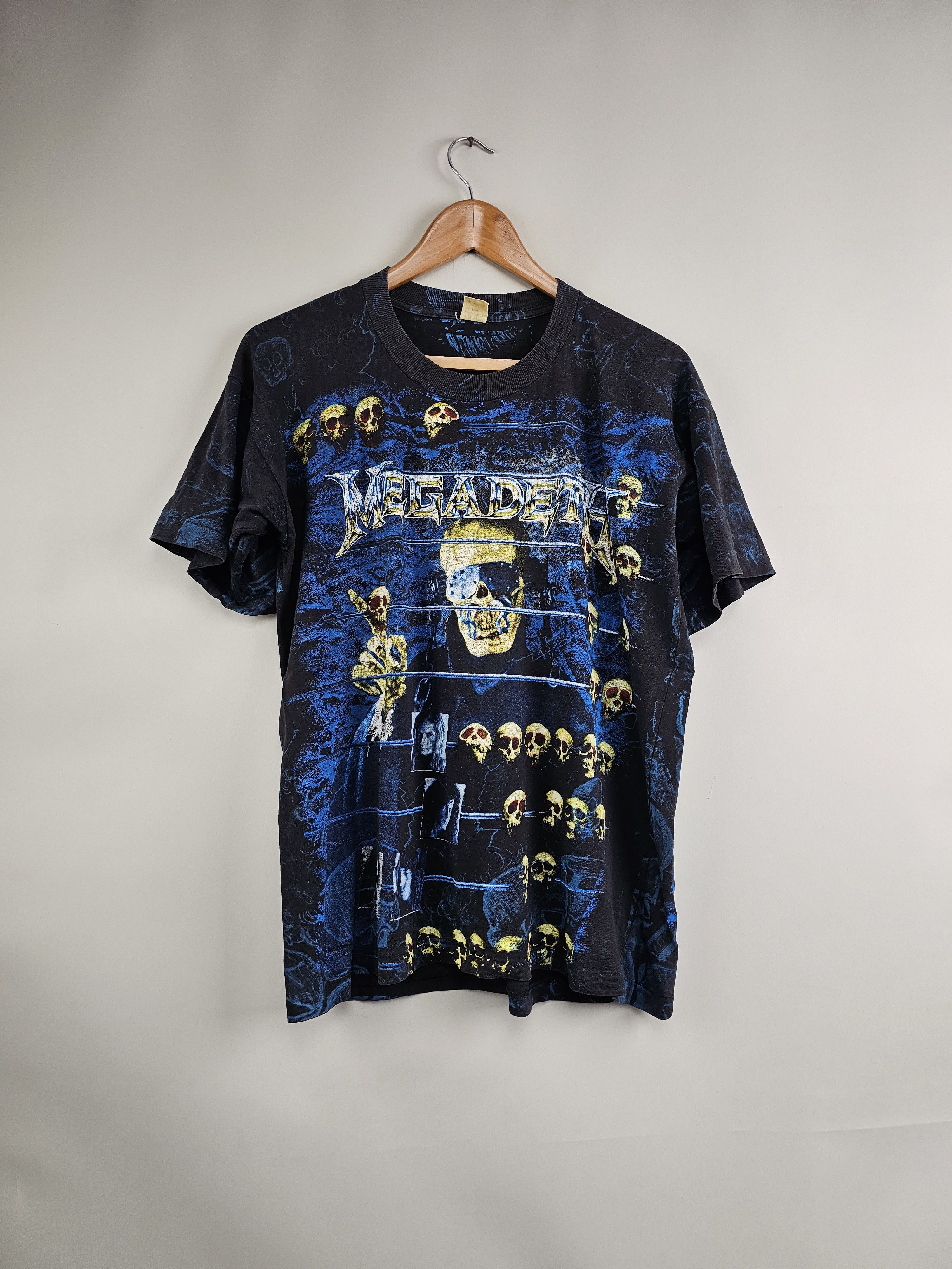 image of Band Tees x Megadeth 90's Megadeth All Over Print Bootleg M 21" 26.5" in Black, Men's (Size Medium)