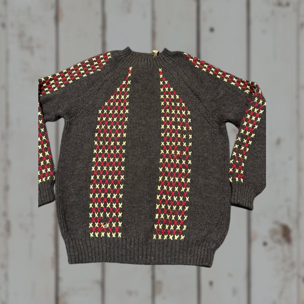Vintage VINTAGE Bernhard Altmann Wool Sweater ITALY Raglan Cross Stitch Pattern 1950s 60s Green Size 40 Adults Mens Regular 100% Wool Size S / US 4 / IT 40 - 1 Thumbnail