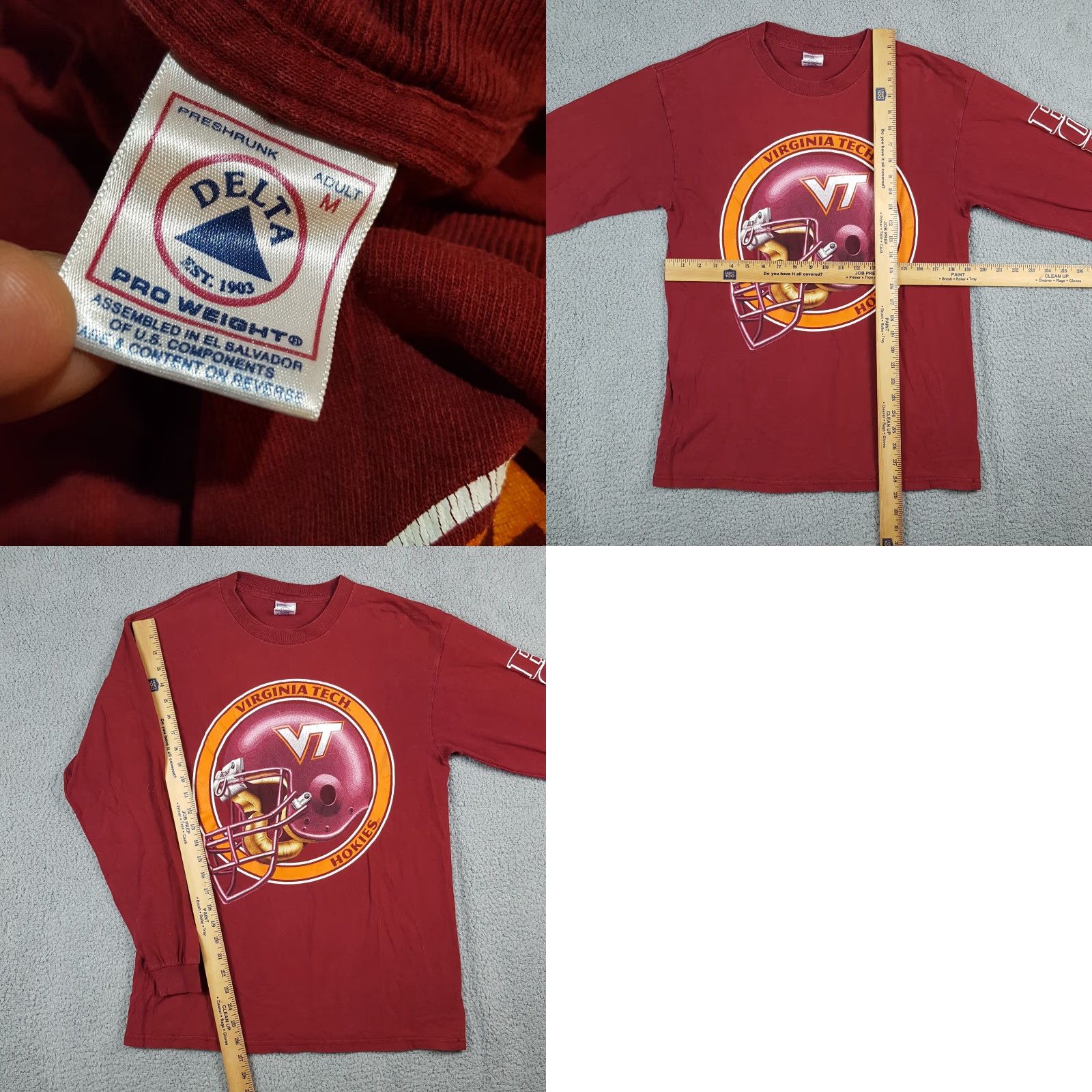 Delta Vintage NCAA Virginia Tech Hokies Football T-Shirt Men Medium Long Sleeve Red 90s College Retro Y2K Size US M / EU 48-50 / 2 - 8 Thumbnail