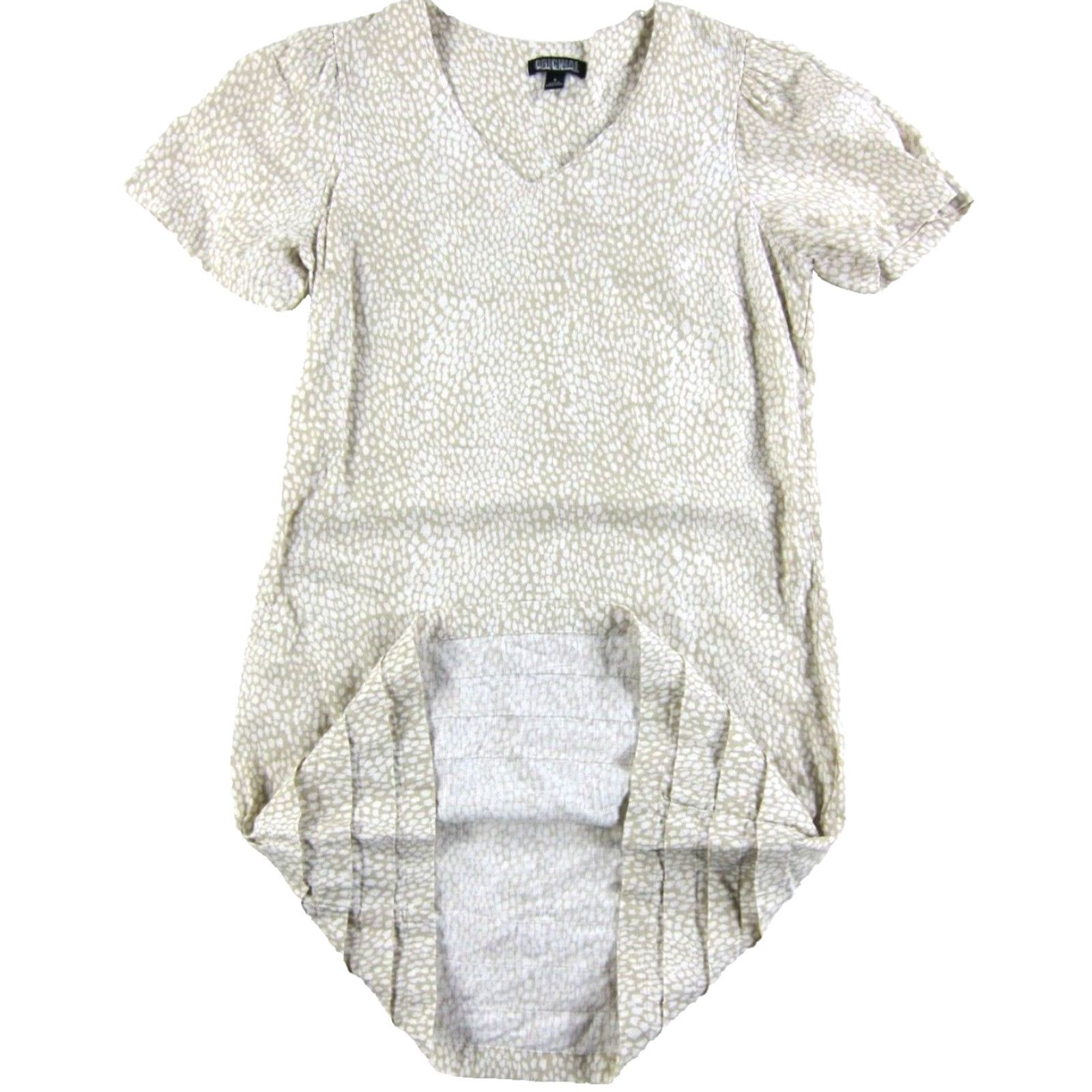 Nicole Miller Nicole Miller Linen Beige Ivory Short Sleeve V-Neck Tunic Shift Dress S - Women's Dress Size 28" / US 6 / IT 42 - 6 Thumbnail