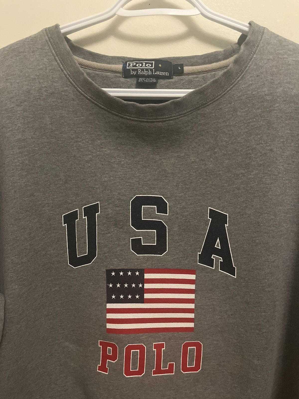 Polo Ralph Lauren Vintage Polo RL USA Flag Spellout Sweatshirt 90s 1992 Size US L / EU 52-54 / 3 - 3 Thumbnail
