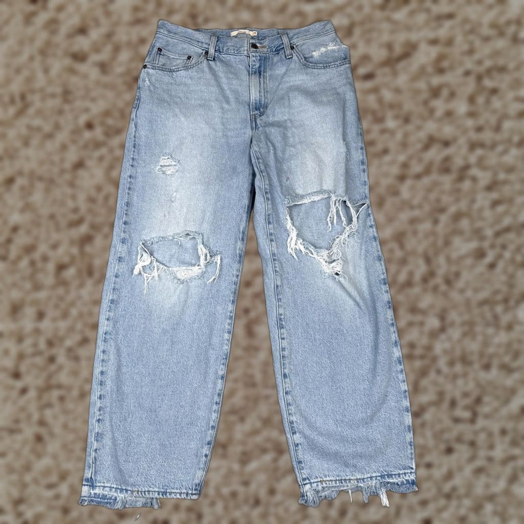 Levi's Levis Premium Jeans Baggy Dad 29x30 Light Wash Blue Distressed Ripped 90s Womens Size 29" - 1 Thumbnail