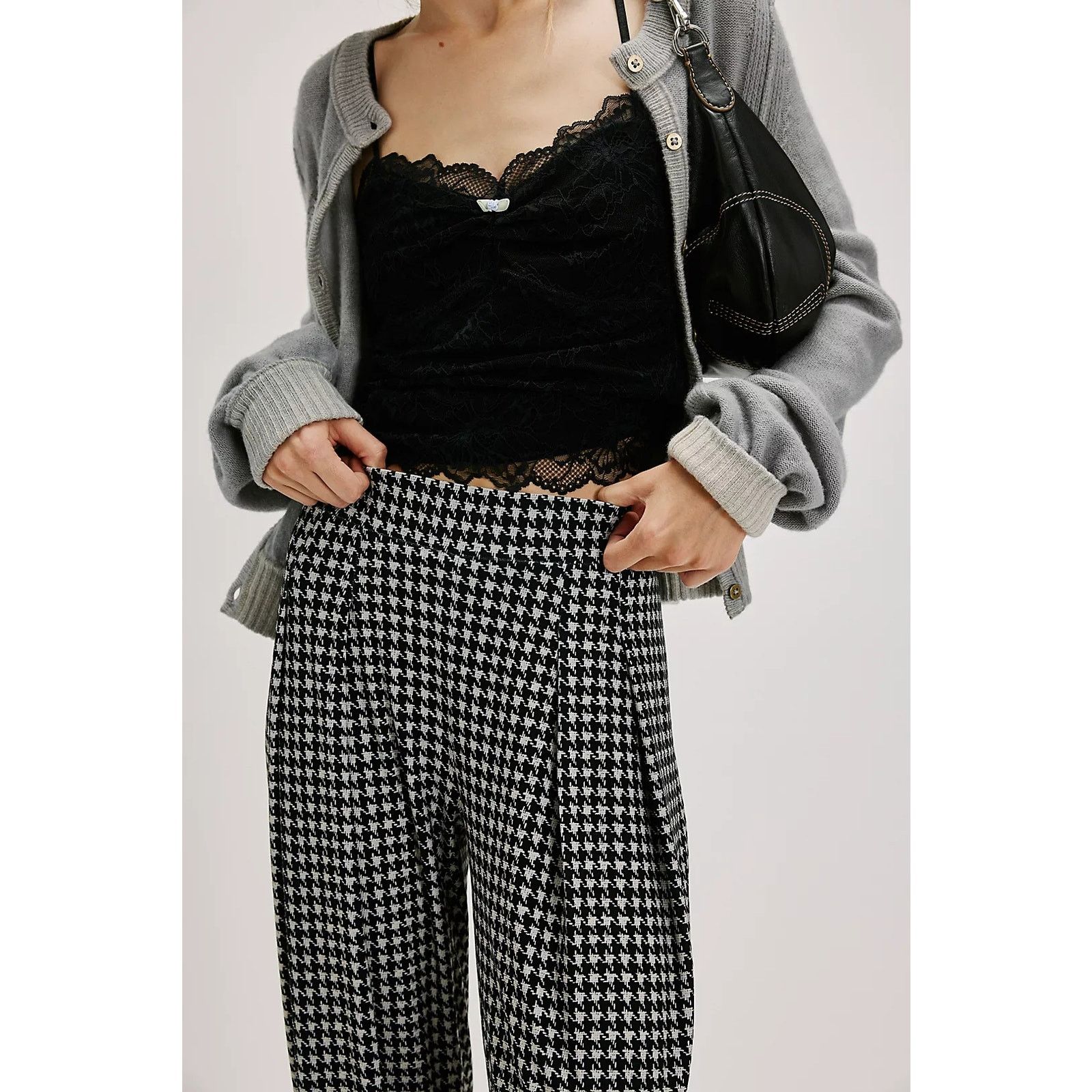 Free People × Norma Kamali New Low-Rise Pleated Houndstooth Trousers $200 XS Black Size 26" / US 2 / IT 38 - 2 Thumbnail