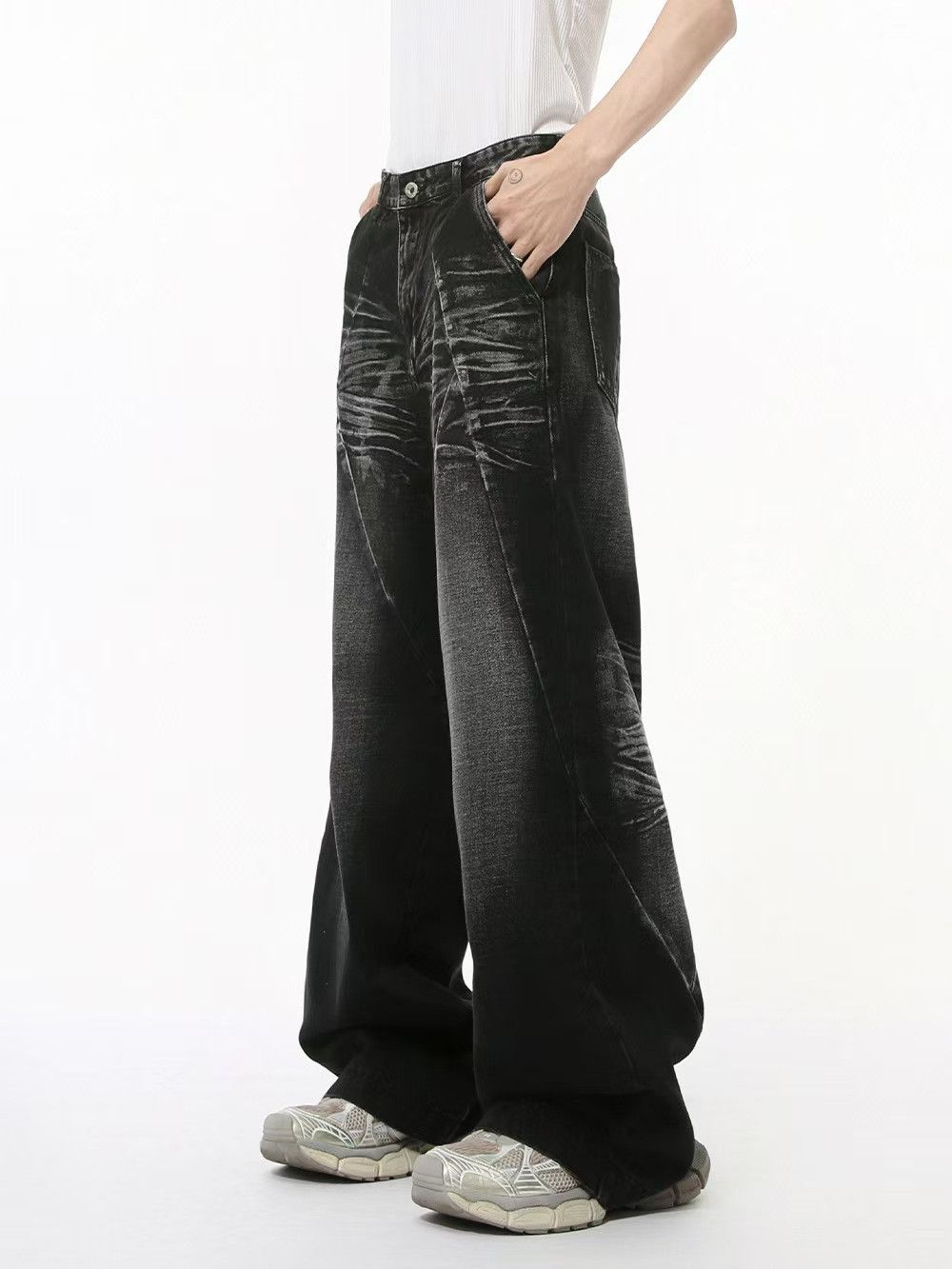Japanese Brand × Jean High Street Washed Cat Whisker Spliced Straight Leg Jeans Size US 32 / EU 48 - 1 Thumbnail