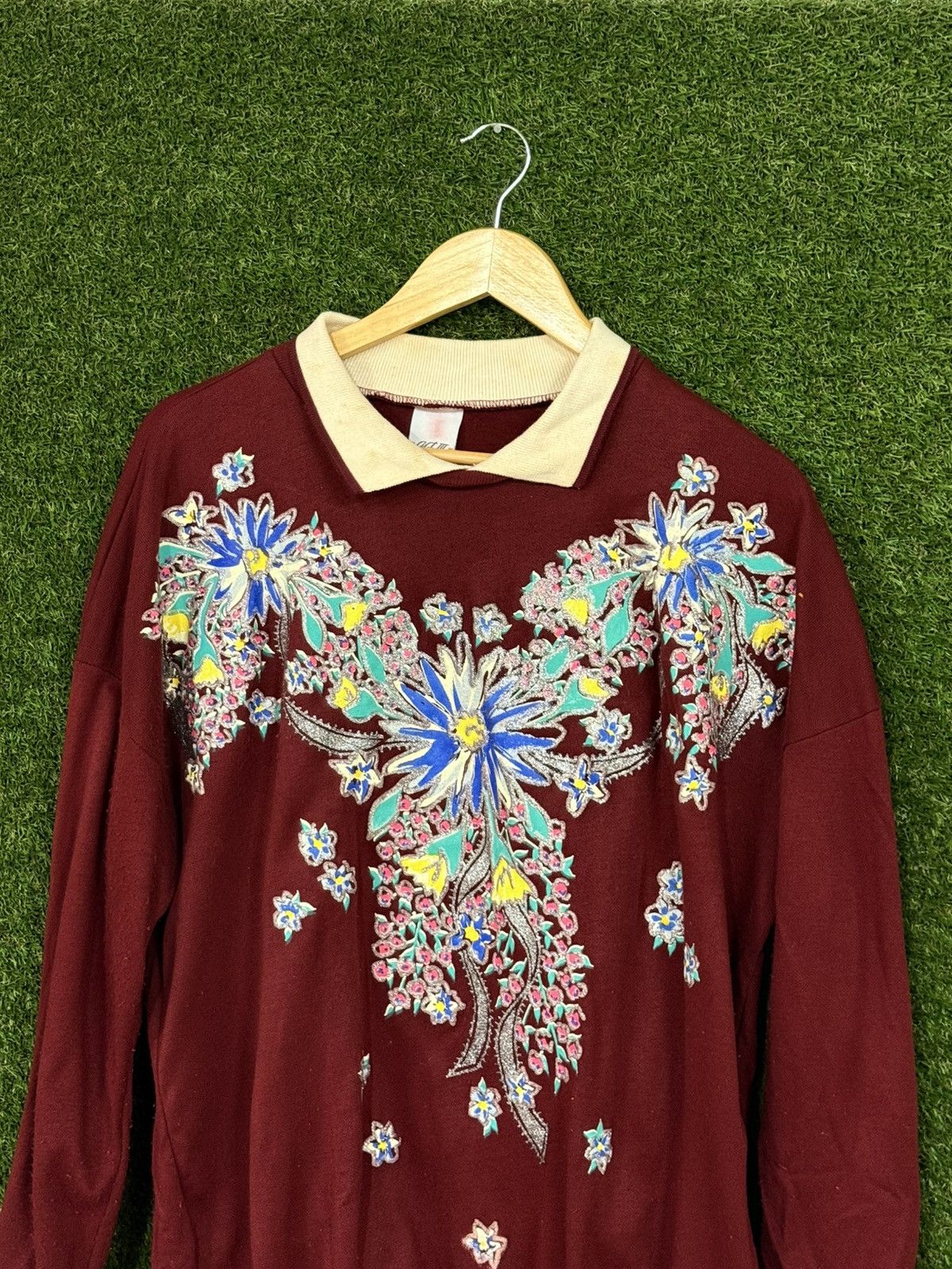 Vintage ART Flower Paint 90s Heavyweight Floral Retro Sweatshirt Size US M / EU 48-50 / 2 - 2 Thumbnail