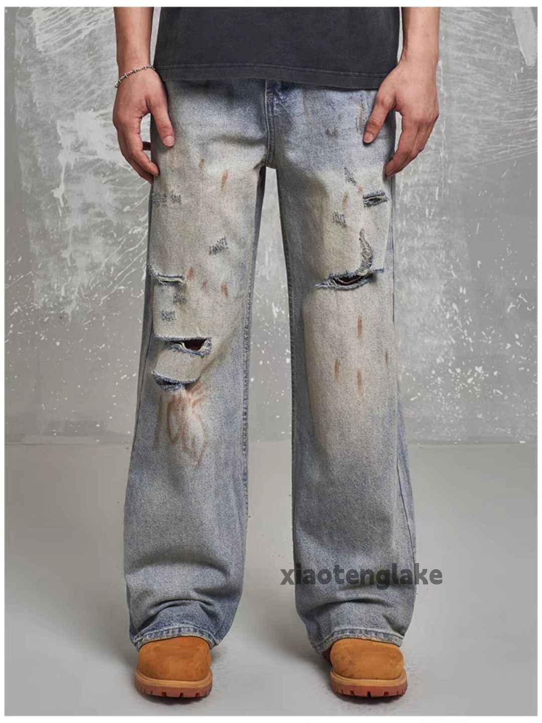 Jean × Vintage washed faded damaged ripped stain hiphop jeans Size US 30 / EU 46 - 6 Thumbnail