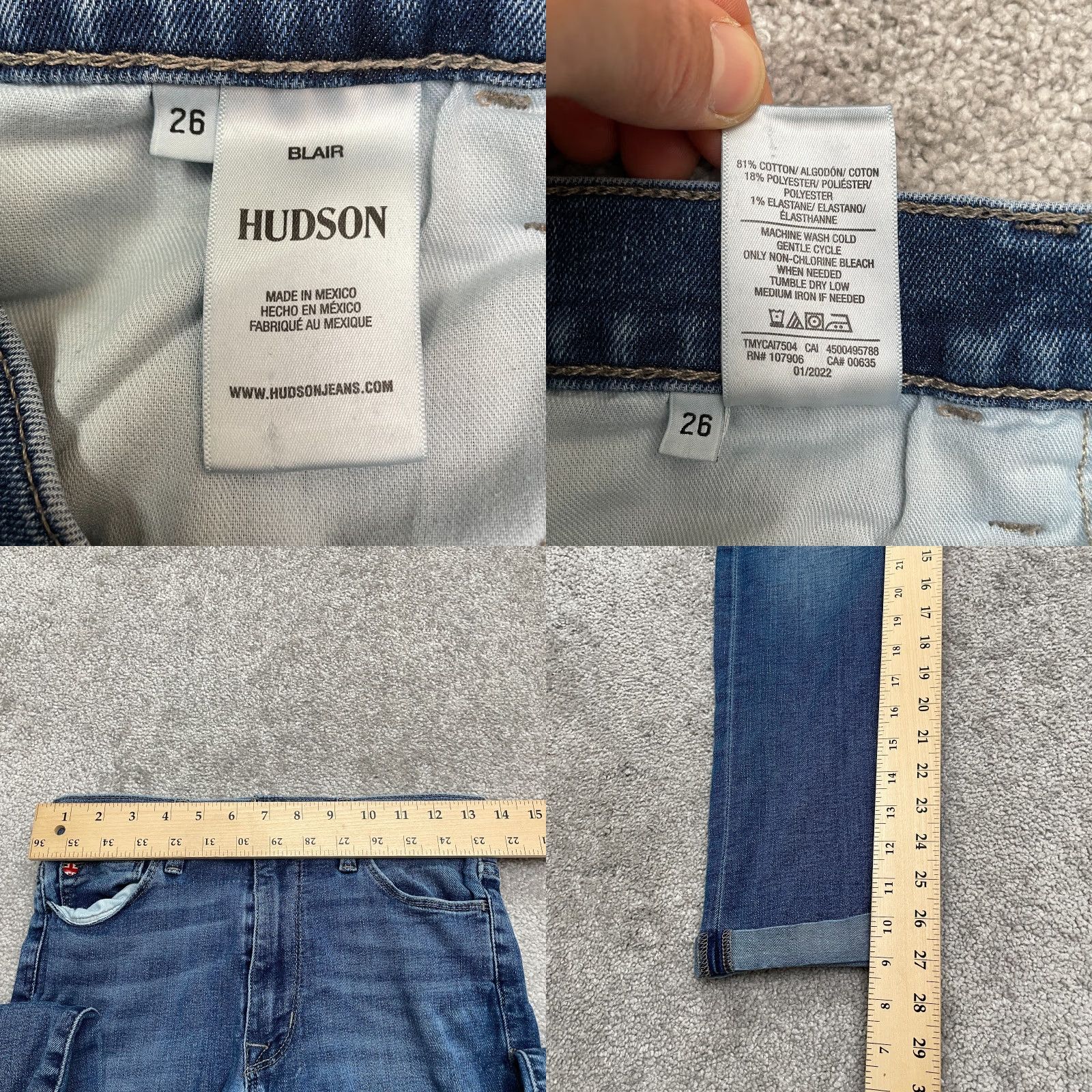 Hudson VINTAGE Hudson Blair Straight Leg Denim Jeans Women 26 Blue Medium Wash 27x27 Fall Winter Spring Summer Mens Size 26" / US 2 / IT 38 - 8 Thumbnail