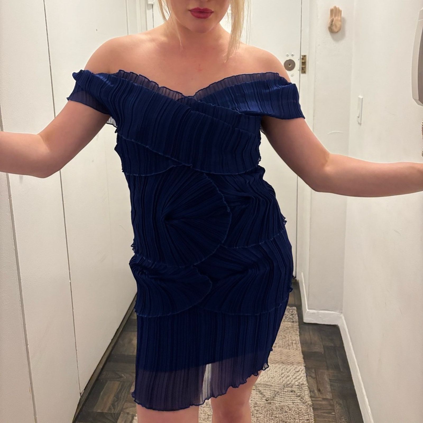 Other NWT Blue Sheath Midi Dress with Flutter Cap Sleeves One Size Size ONE SIZE - 14 Thumbnail