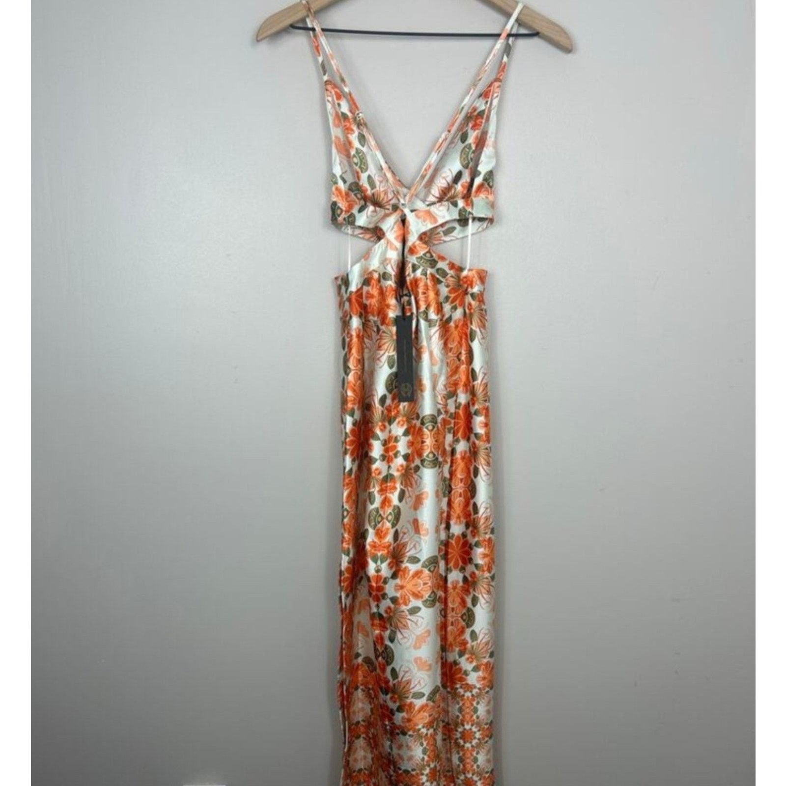 House of Harlow Revolve Satin Silky Floral Evening Dress L
