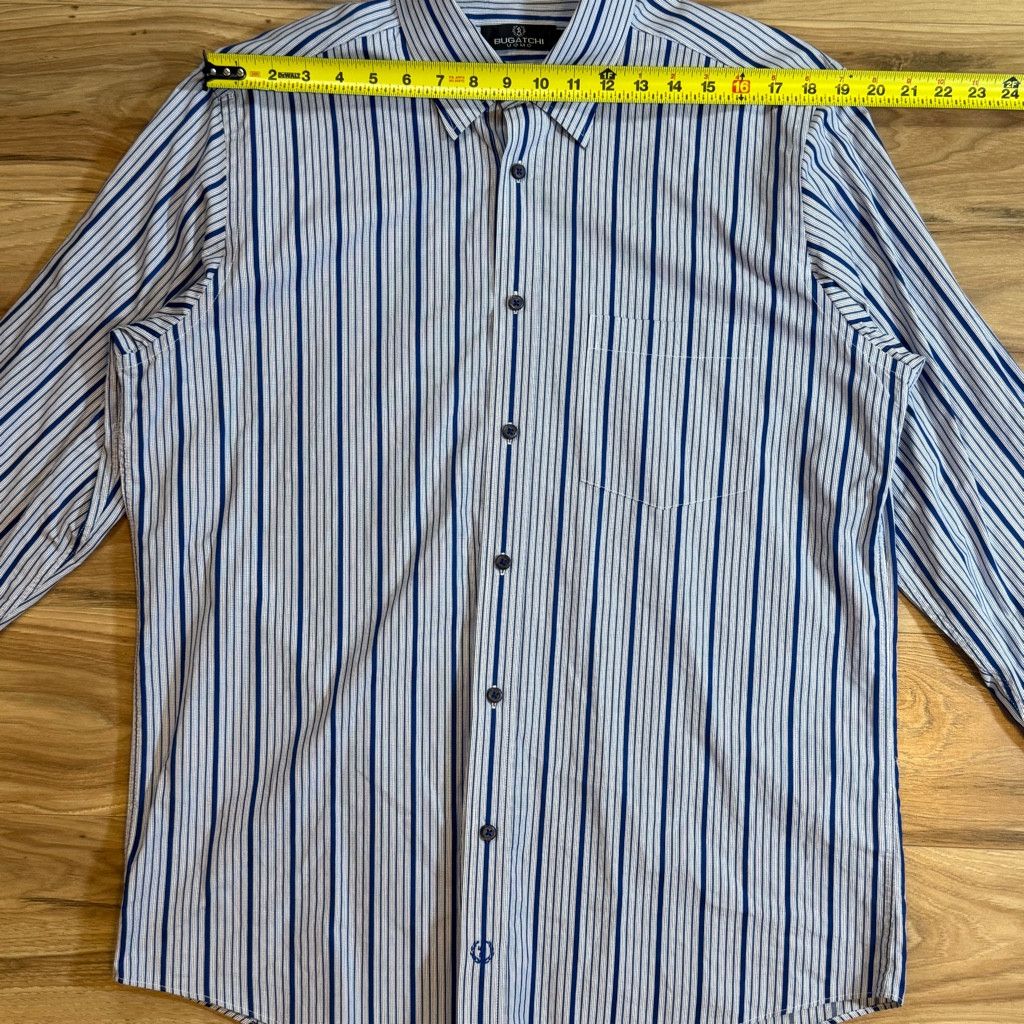 WISDOM Bugatchi Uomo Striped Button Up Shirt Blue White L Size 38L - 4 Thumbnail