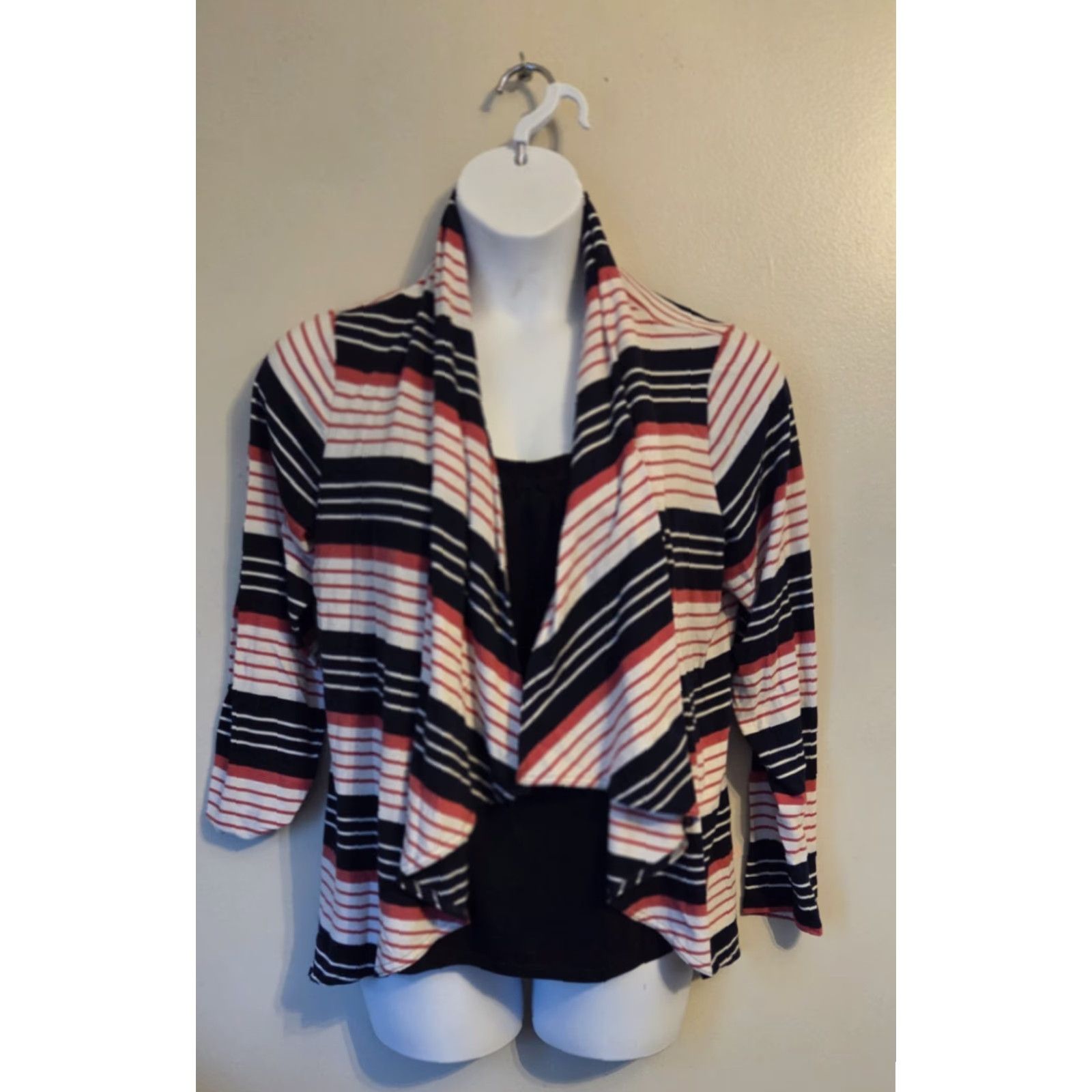 Croft & Barrow Croft & Barrow Layered Look Top Stripe Open Front Cardigan 1X Multicolor Size XL / US 12-14 / IT 48-50 - 2 Thumbnail