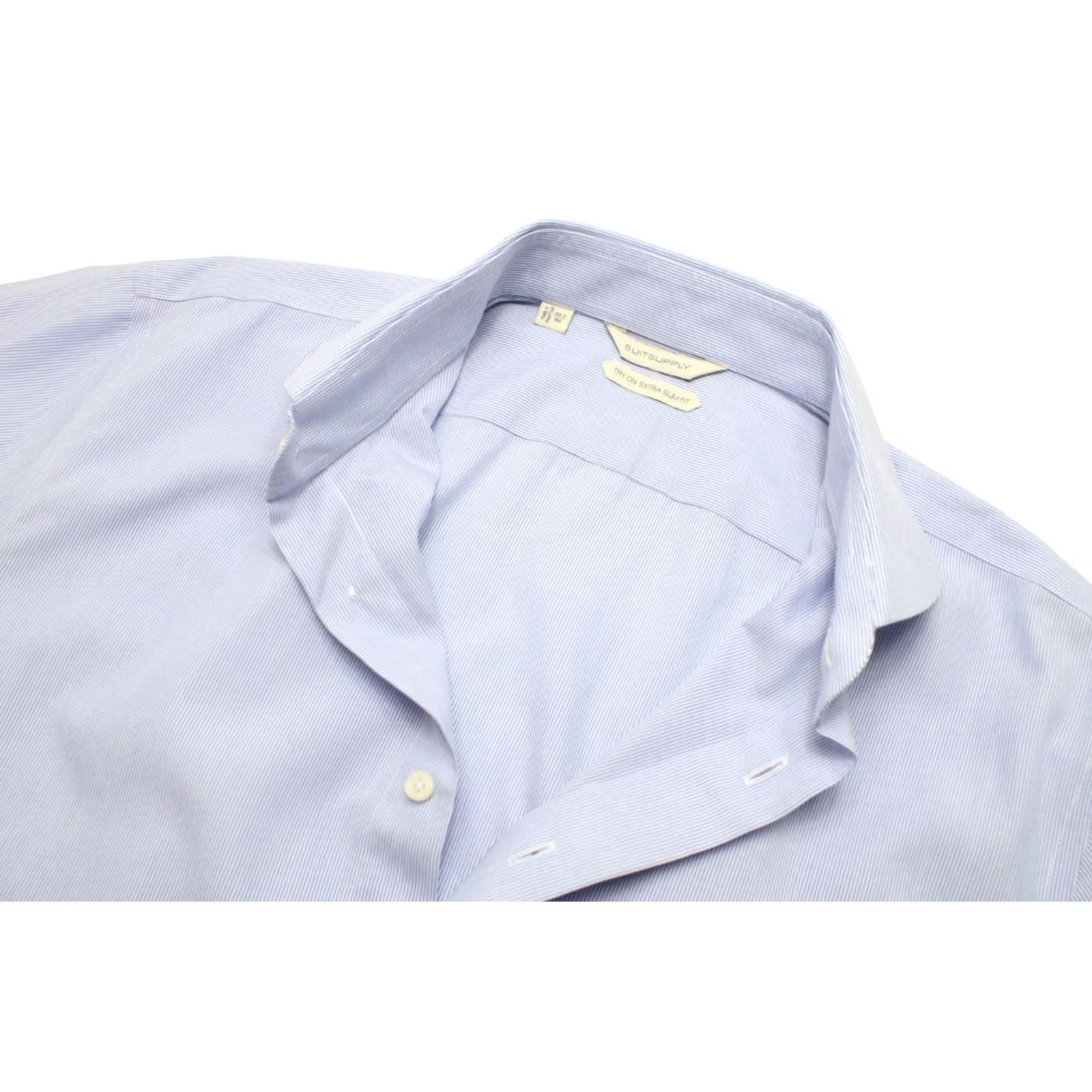 Suitsupply Suitsupply Dress Shirt Extra Slim Fit 41-7 / 16L Cutaway Collar Blue, Men's, Pinstripe, Button-Up, Formal, Business Size 42R - 4 Thumbnail