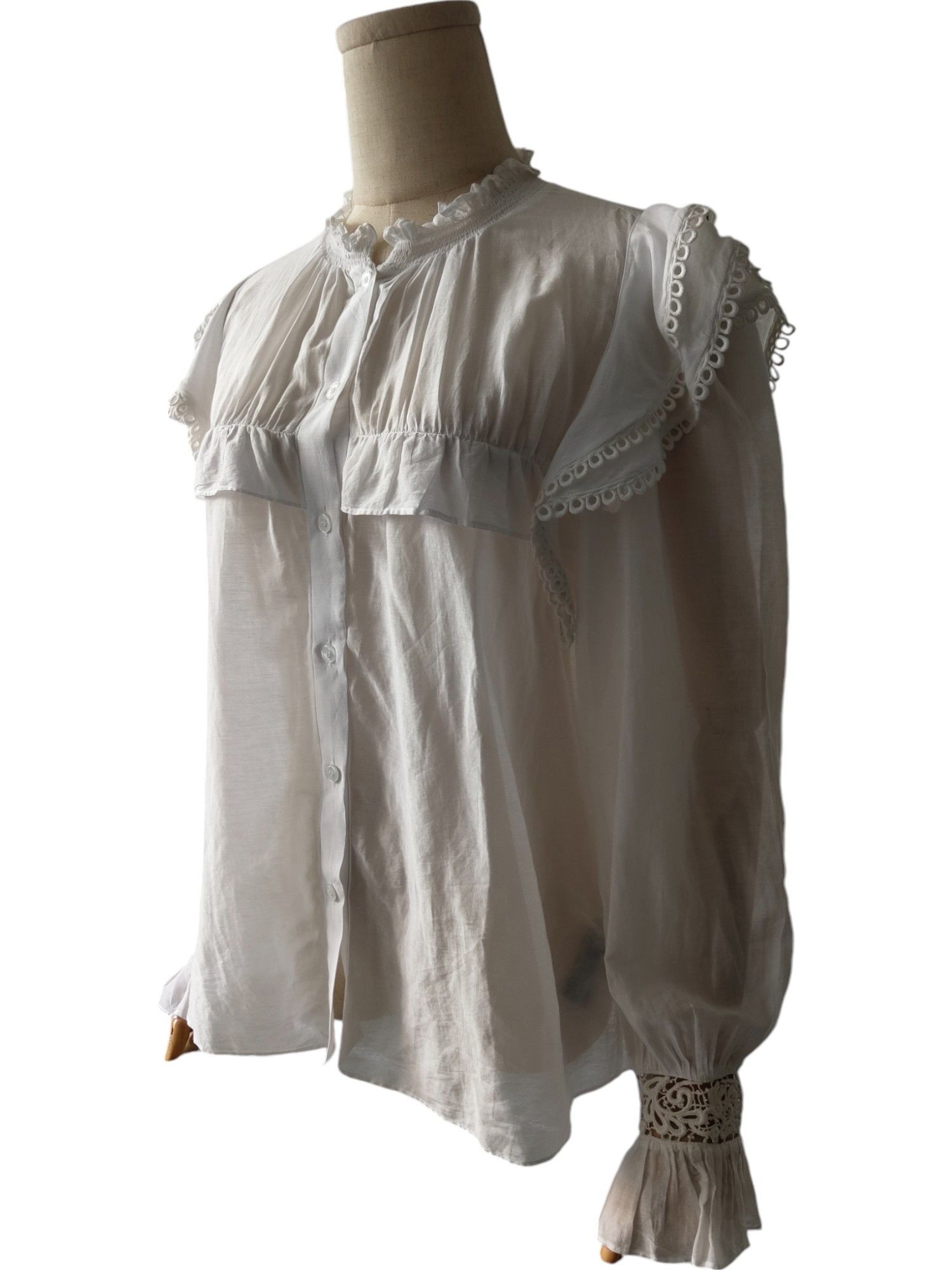 Isabel Marant Etoile White Cotton Laced Poplin Shirt Size XS / US 0-2 / IT 36-38 - 3 Thumbnail