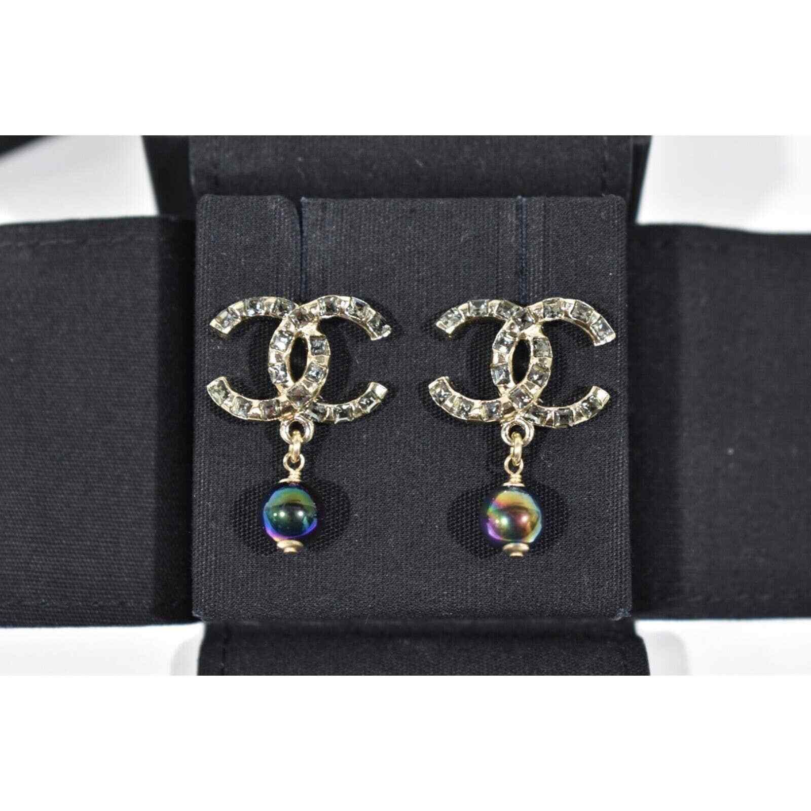 Chanel Chanel Gold Crystal Pearl Purple Statement Stud Earrings Size ONE SIZE - 8 Thumbnail
