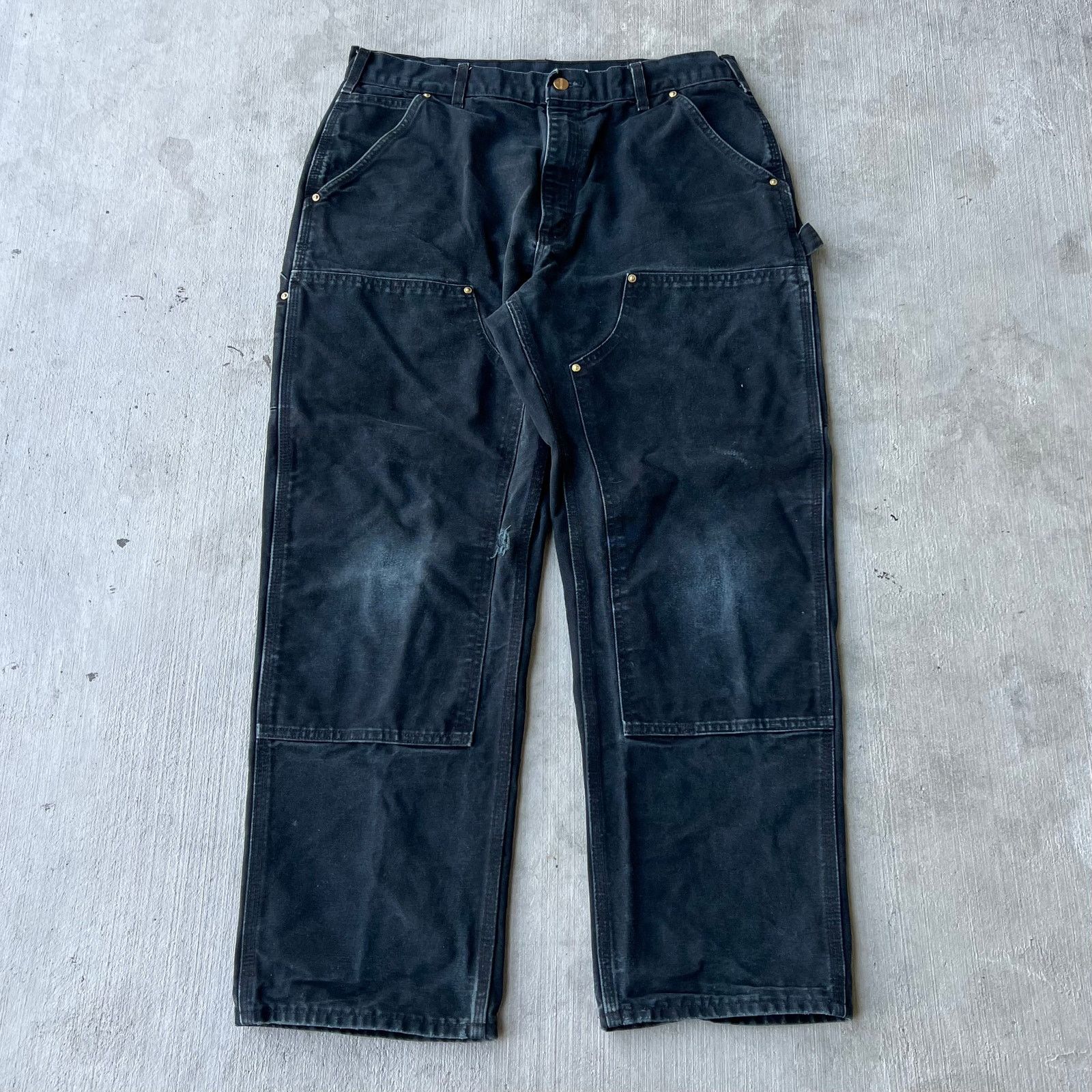 Carhartt × Vintage Carhartt faded black double knee work wear carpenter pants Size US 33 - 1 Thumbnail