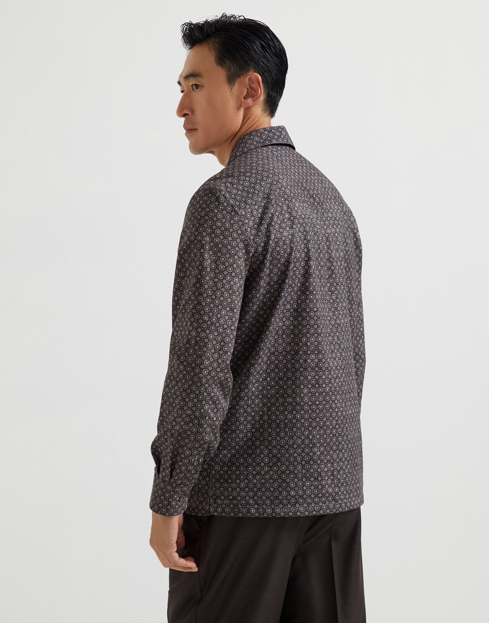 Brunello Cucinelli o1la1rc1a0326 Geometric Print Twill Easy Fit Shirt in Brown Size US M / EU 48-50 / 2 - 2 Thumbnail