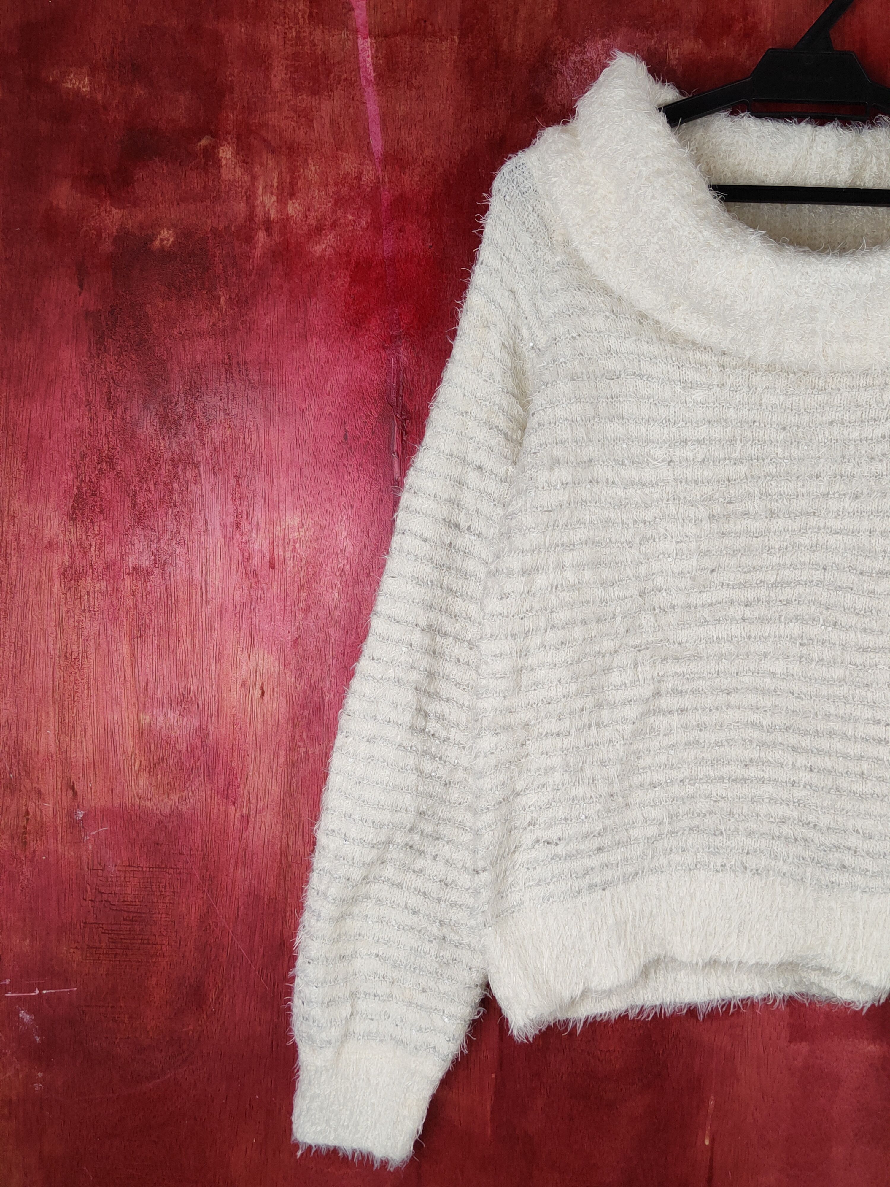 Aran Isles Knitwear Vis Cream Shag Shaggy Fur Mohair Knitwear #S1940 Size M / US 6-8 / IT 42-44 - 3 Thumbnail