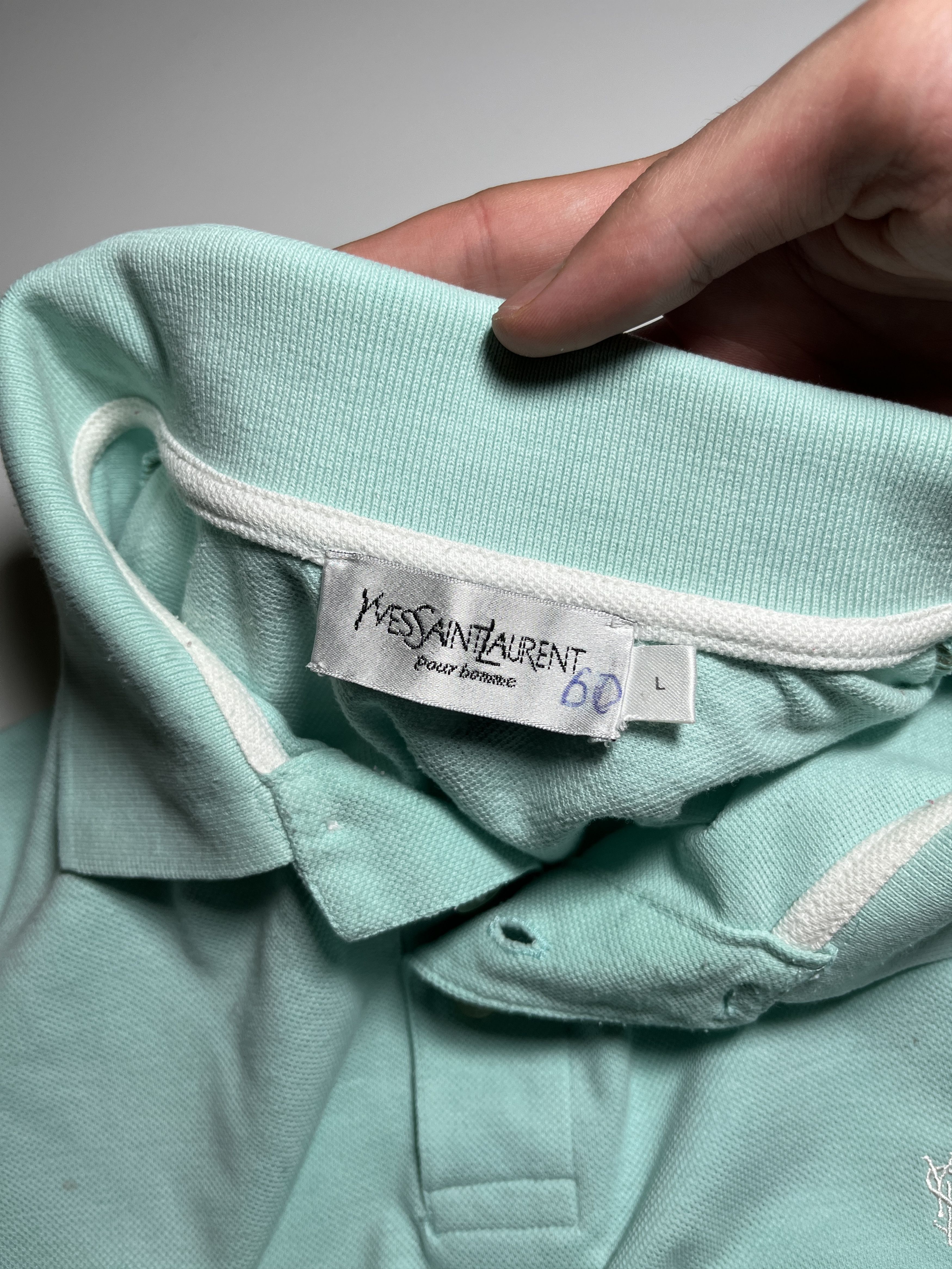 Vintage × Yves Saint Laurent Vintage Yves Saint Laurent Pour Homme Turquoise Polo Shirt Size US L / EU 52-54 / 3 - 10 Thumbnail