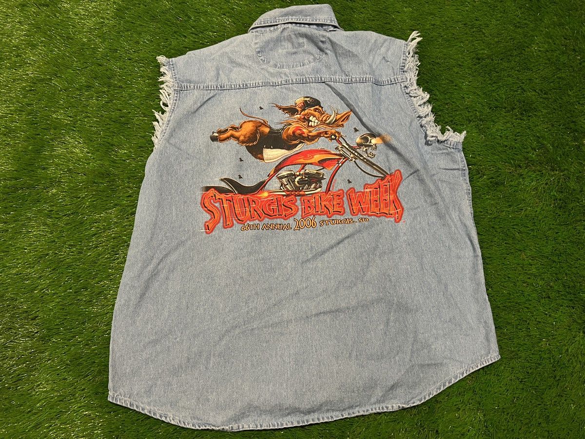 Vintage Thunder Threads Sturgis Bike Week 2006 Denim Button Cut Off Size US XL / EU 56 / 4 - 1 Thumbnail