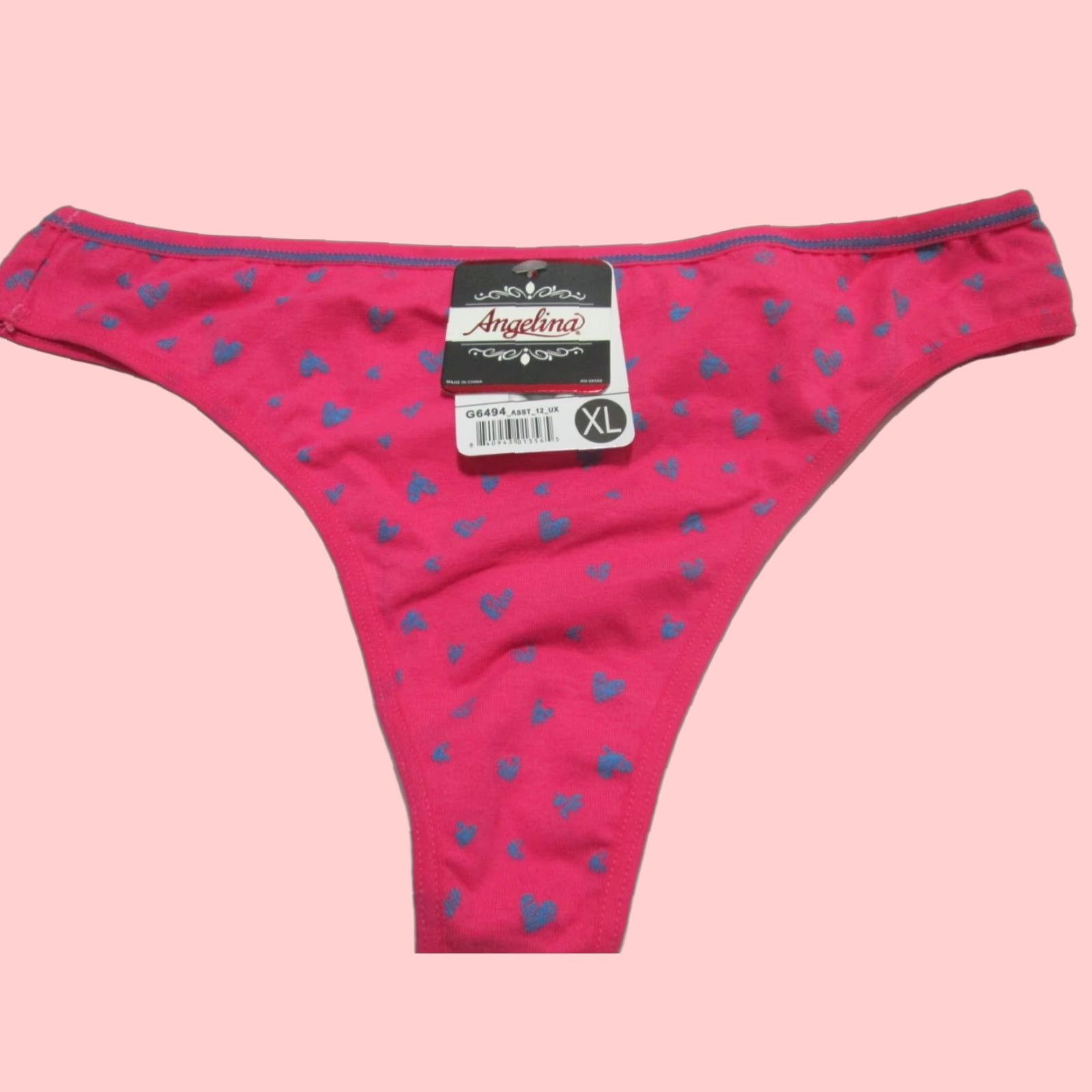 Vintage Angelina Womens XL Extra Large Pink Thong Panty Spotted Intimates (Size 40)