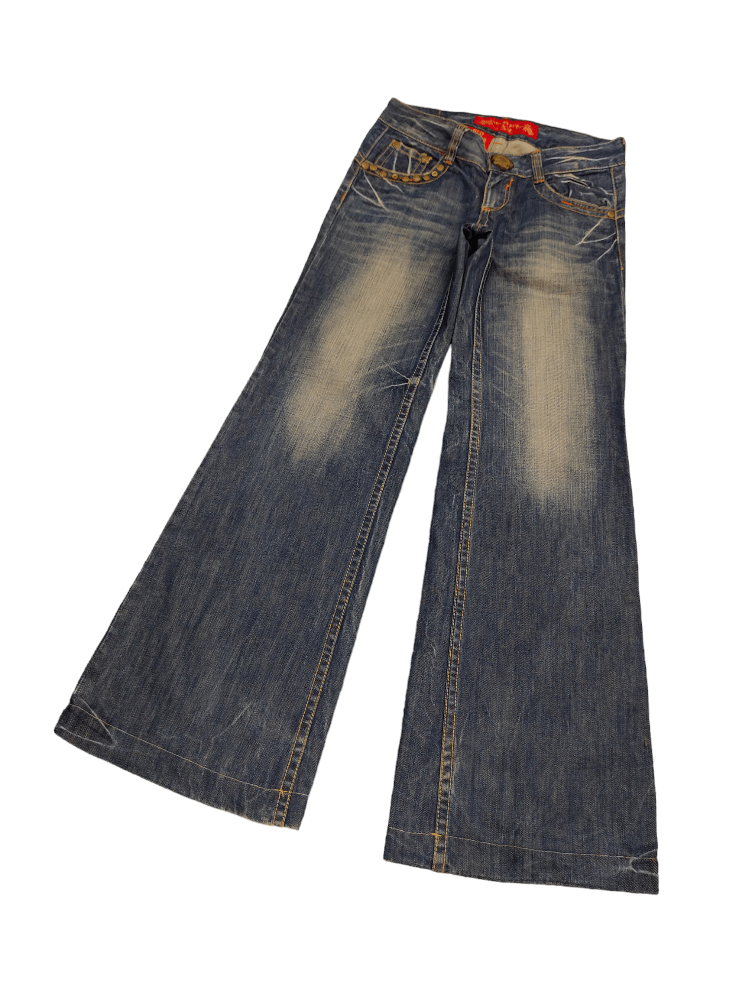 If Six Was Nine Baggy Flare Jeans Red Pepper Low Rise Faded Denim Bootcut Size US 27 - 11 Thumbnail