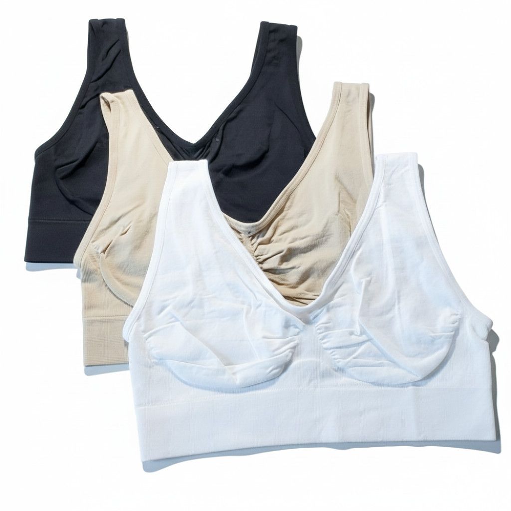 Other Freedom Size S/M NEW 3 Bras Set White Black Beige Stretchy Size ONE SIZE - 1 Thumbnail